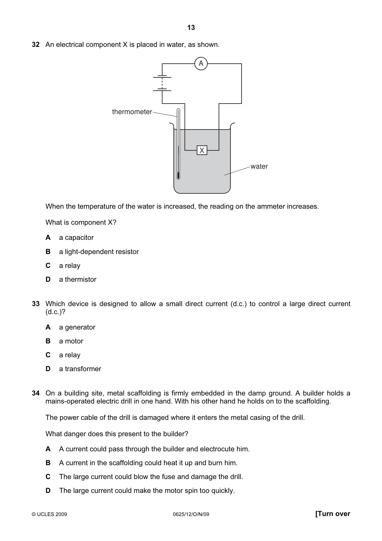 Cambridge IGCSE Physics 0625 2009 Oct/Nov Paper 1 · Variant 2 question paper, page 13 of 16