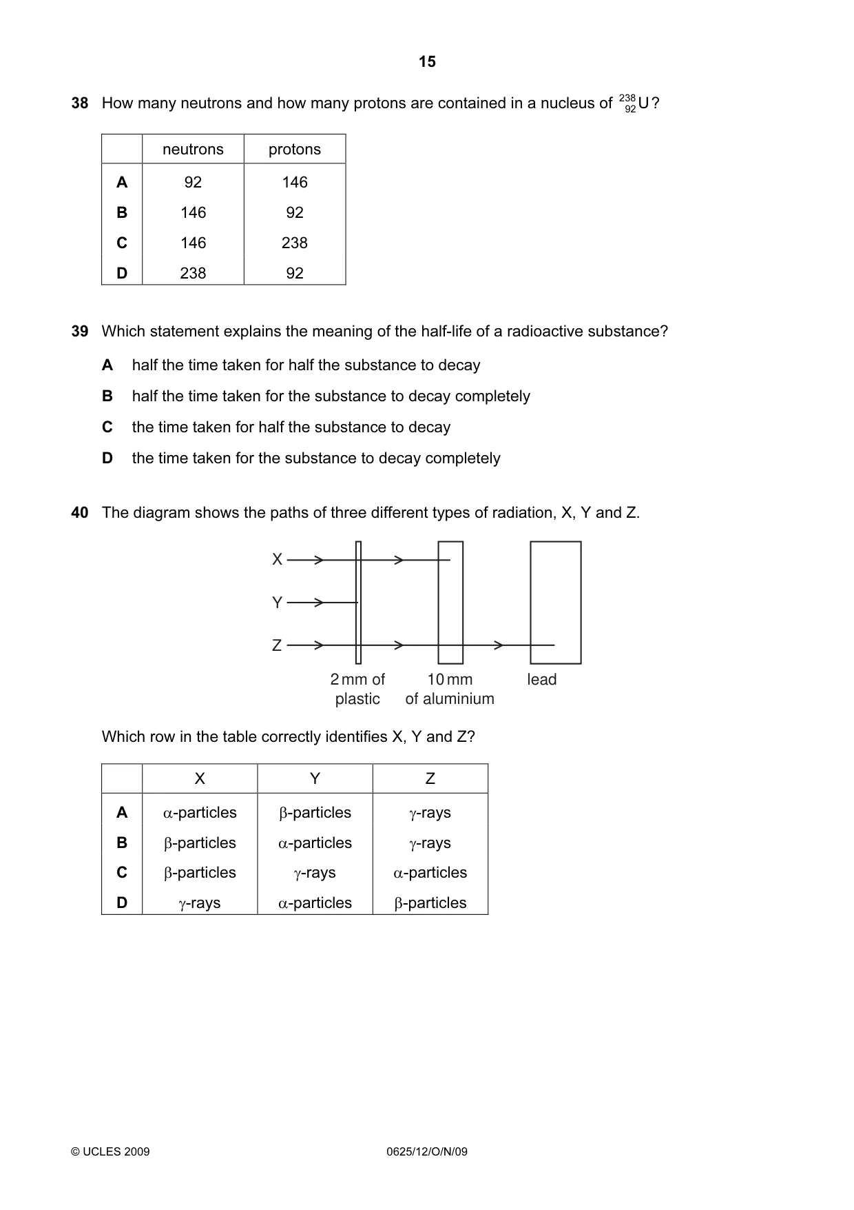 Cambridge IGCSE Physics 0625 2009 Oct/Nov Paper 1 · Variant 2 question paper, page 15 of 16
