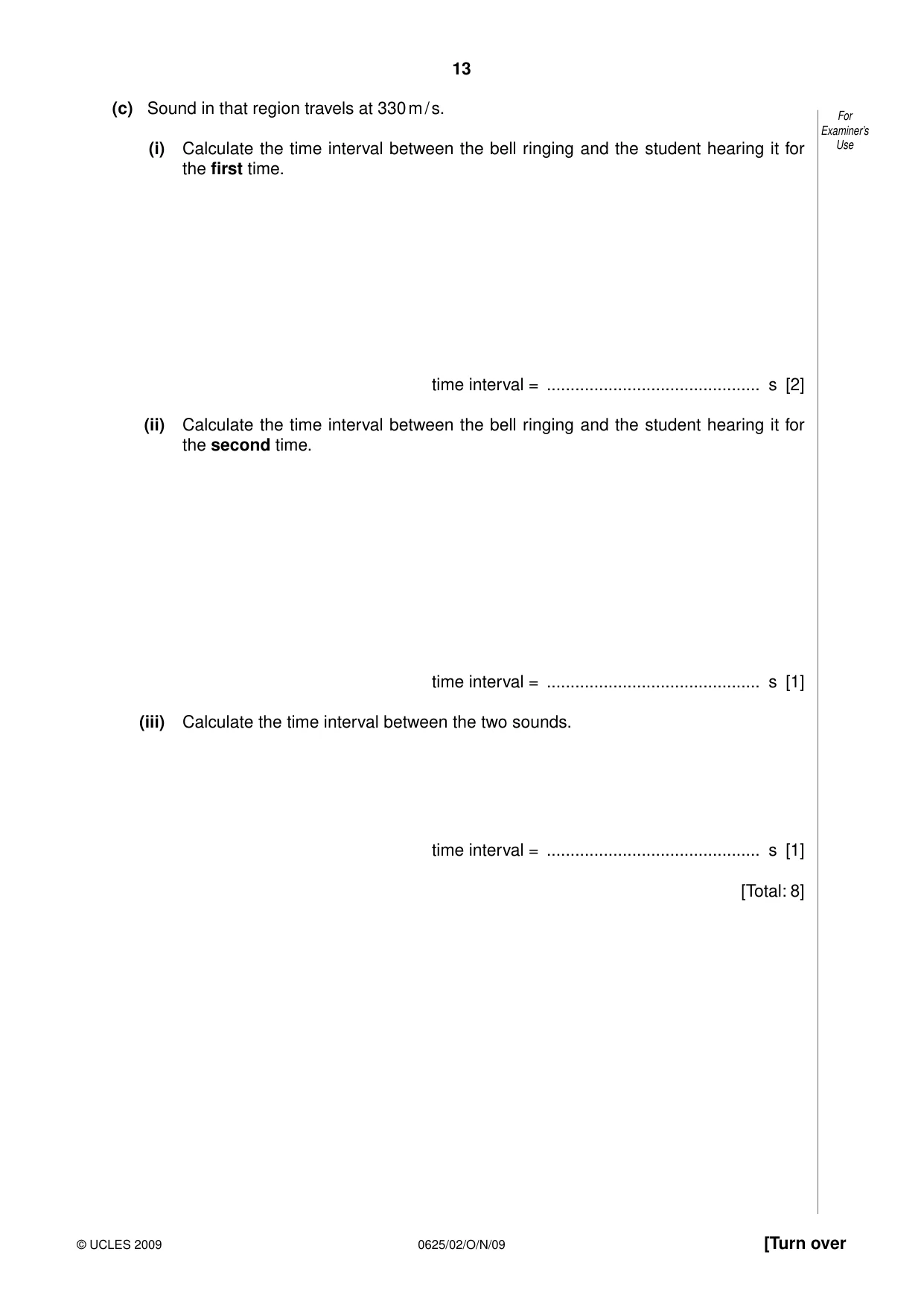 Cambridge IGCSE Physics 0625 2009 Oct/Nov Paper 2 · Variant 1 question paper, page 13 of 20