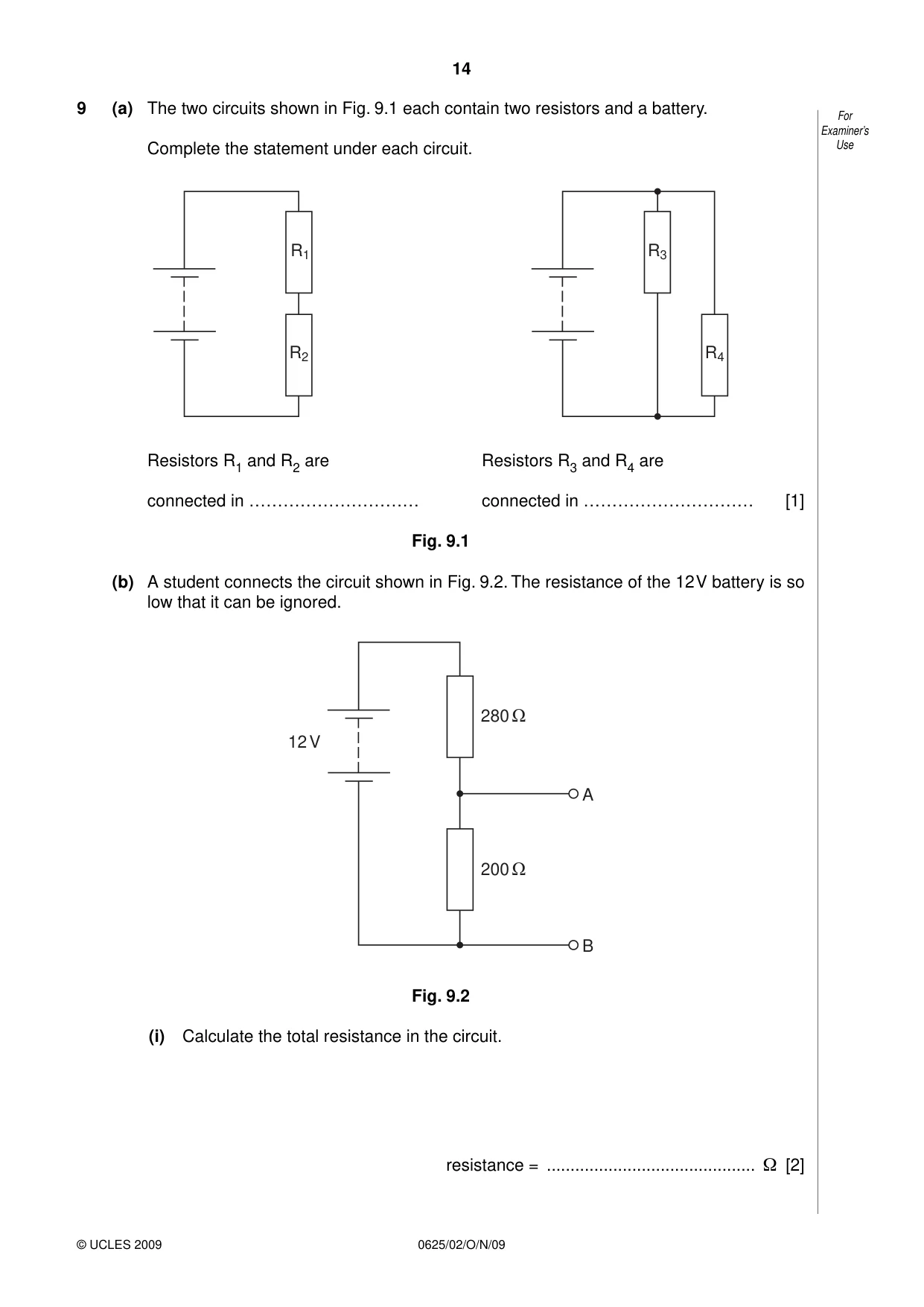 Cambridge IGCSE Physics 0625 2009 Oct/Nov Paper 2 · Variant 1 question paper, page 14 of 20