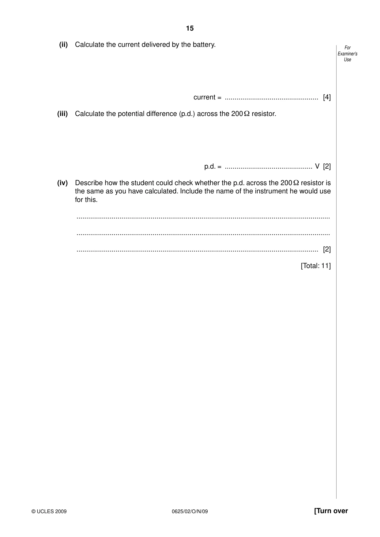 Cambridge IGCSE Physics 0625 2009 Oct/Nov Paper 2 · Variant 1 question paper, page 15 of 20