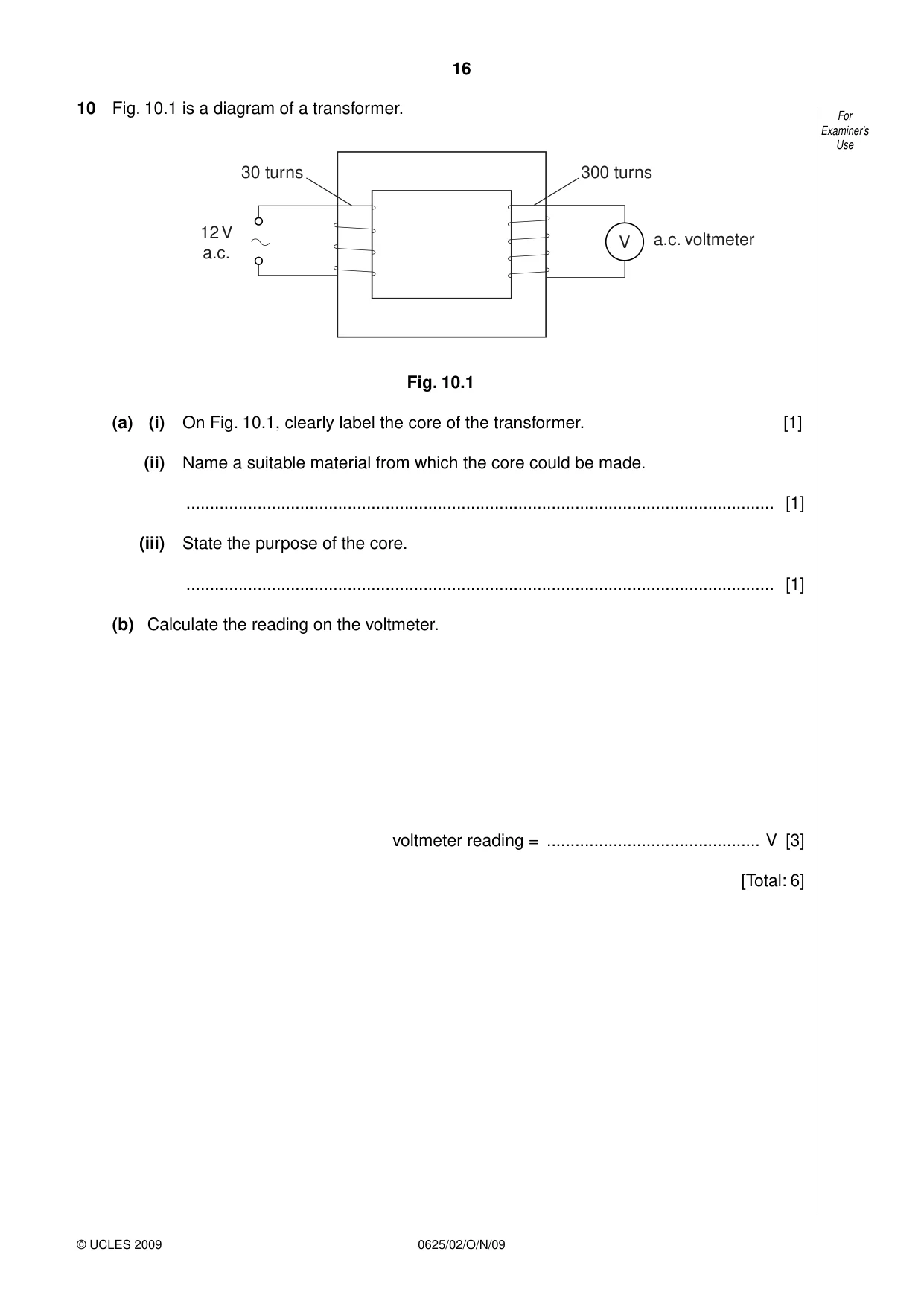Cambridge IGCSE Physics 0625 2009 Oct/Nov Paper 2 · Variant 1 question paper, page 16 of 20
