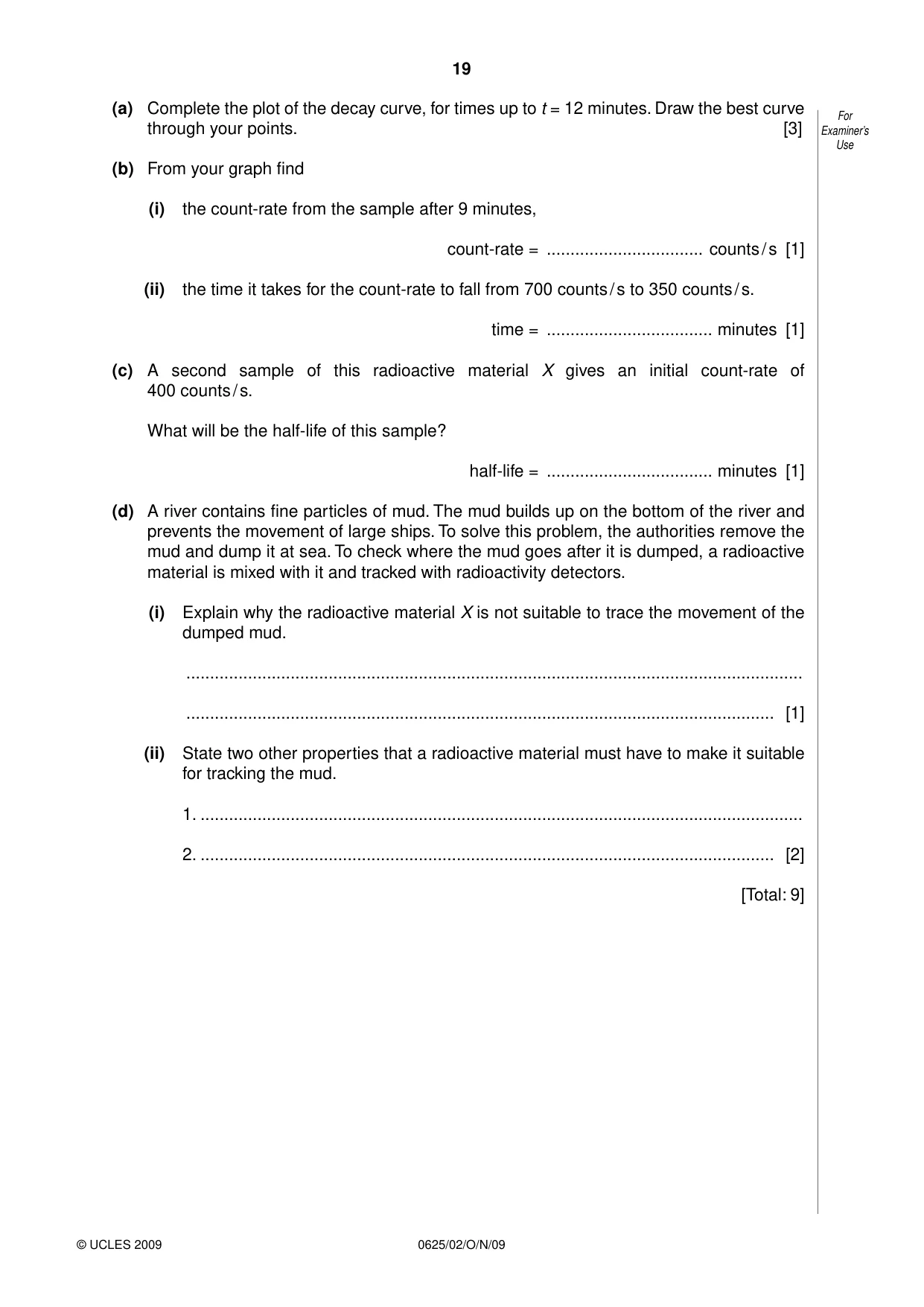 Cambridge IGCSE Physics 0625 2009 Oct/Nov Paper 2 · Variant 1 question paper, page 19 of 20