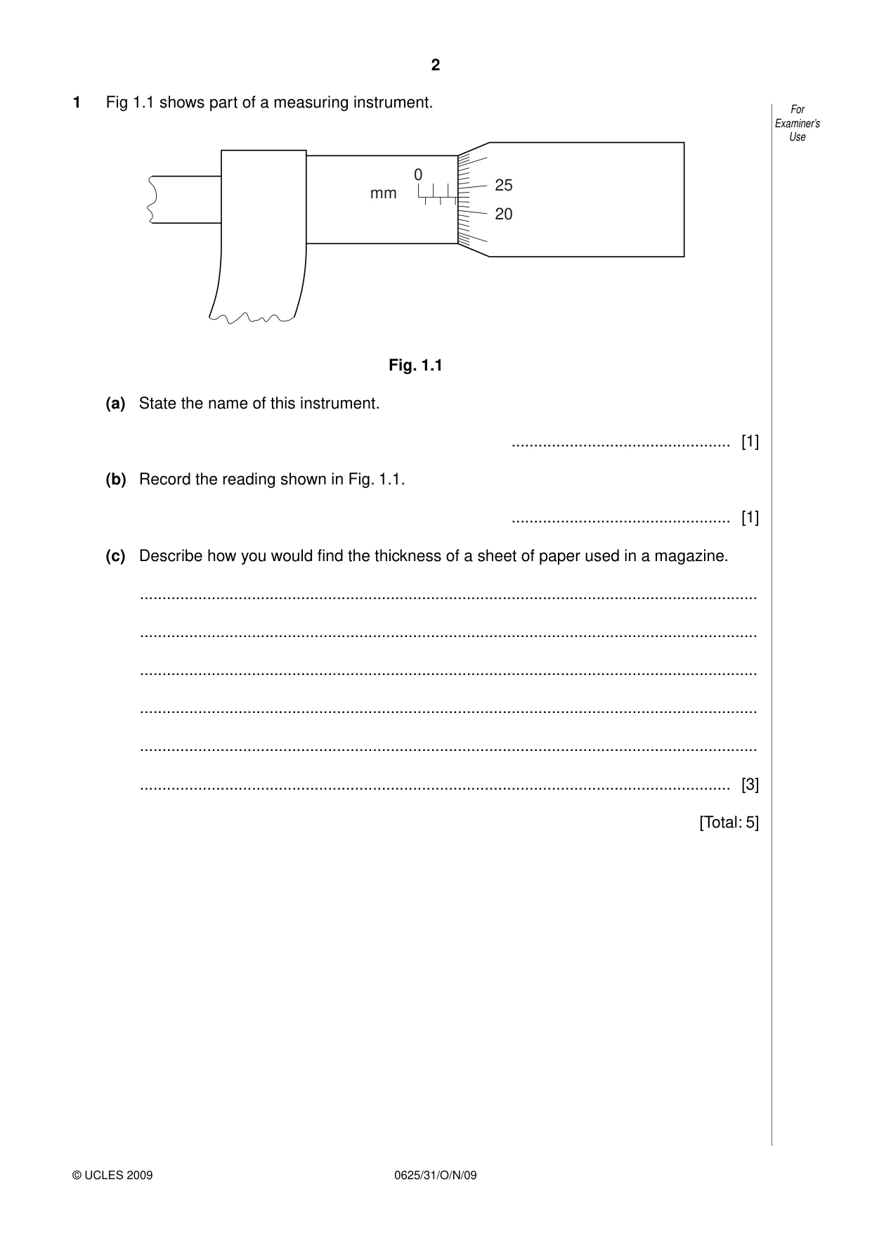 Cambridge IGCSE Physics 0625 2009 Oct/Nov Paper 3 · Variant 1 question paper, page 2 of 16