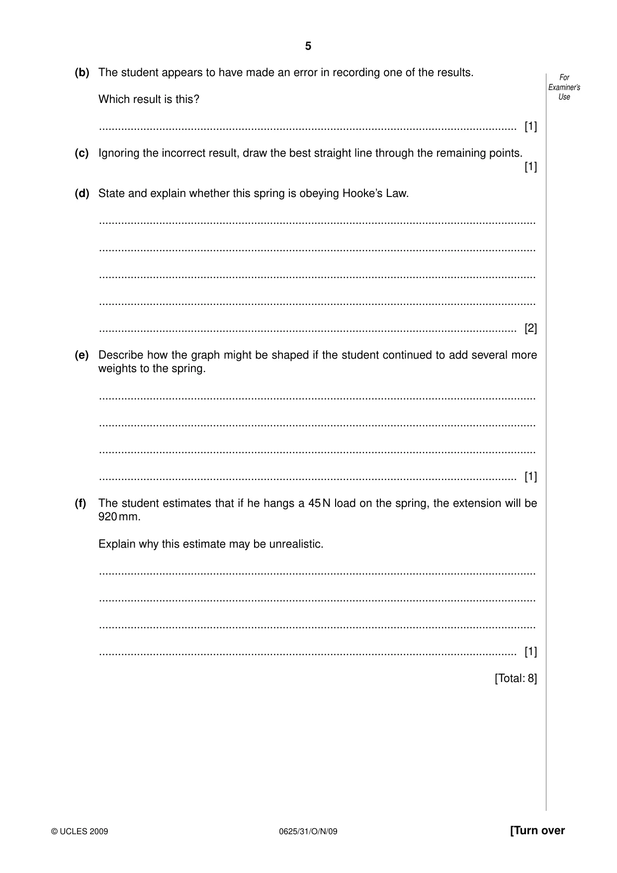 Cambridge IGCSE Physics 0625 2009 Oct/Nov Paper 3 · Variant 1 question paper, page 5 of 16