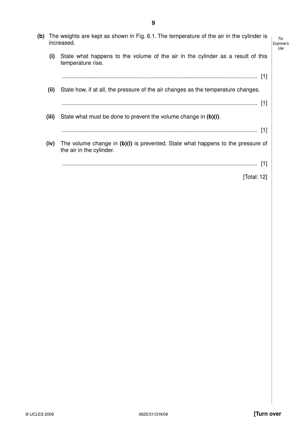 Cambridge IGCSE Physics 0625 2009 Oct/Nov Paper 3 · Variant 1 question paper, page 9 of 16