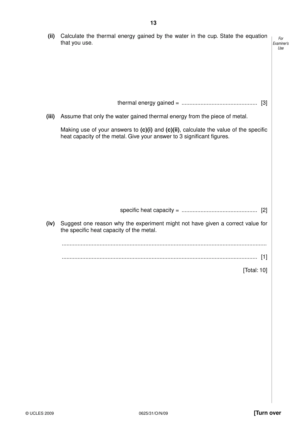 Cambridge IGCSE Physics 0625 2009 Oct/Nov Paper 3 · Variant 1 question paper, page 13 of 16