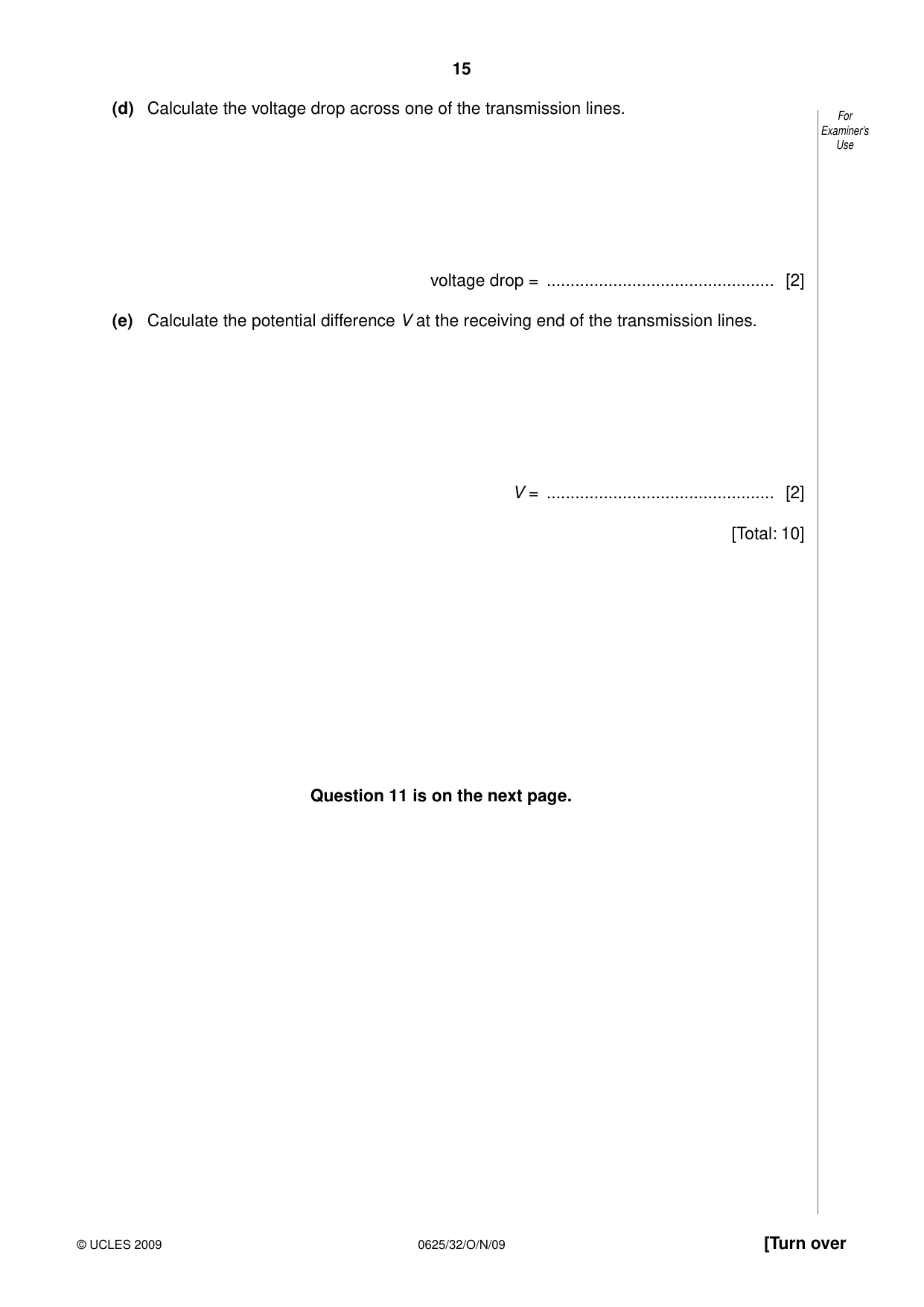 Cambridge IGCSE Physics 0625 2009 Oct/Nov Paper 3 · Variant 2 question paper, page 15 of 16