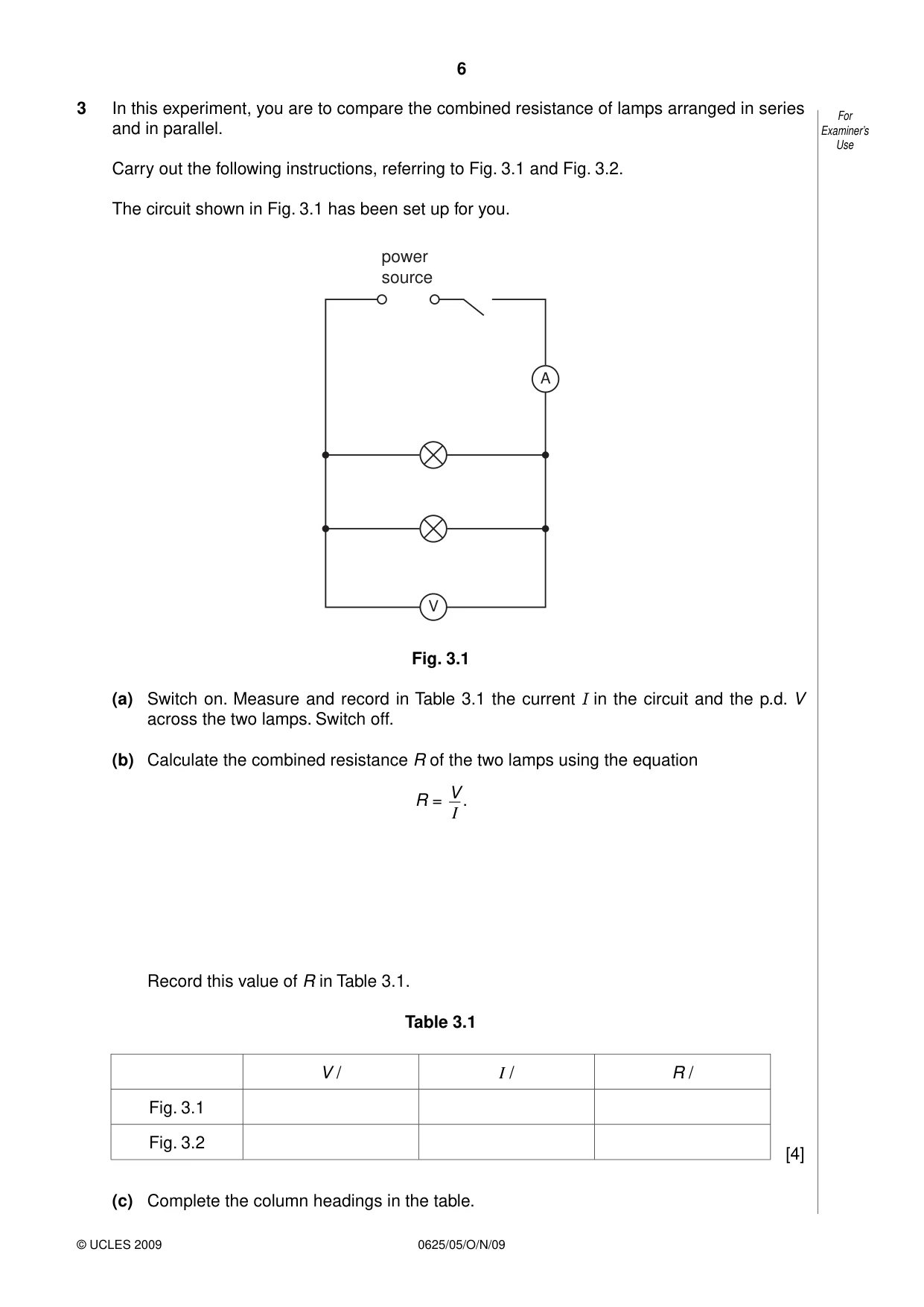 Cambridge IGCSE Physics 0625 2009 Oct/Nov Paper 5 · Variant 1 question paper, page 6 of 12