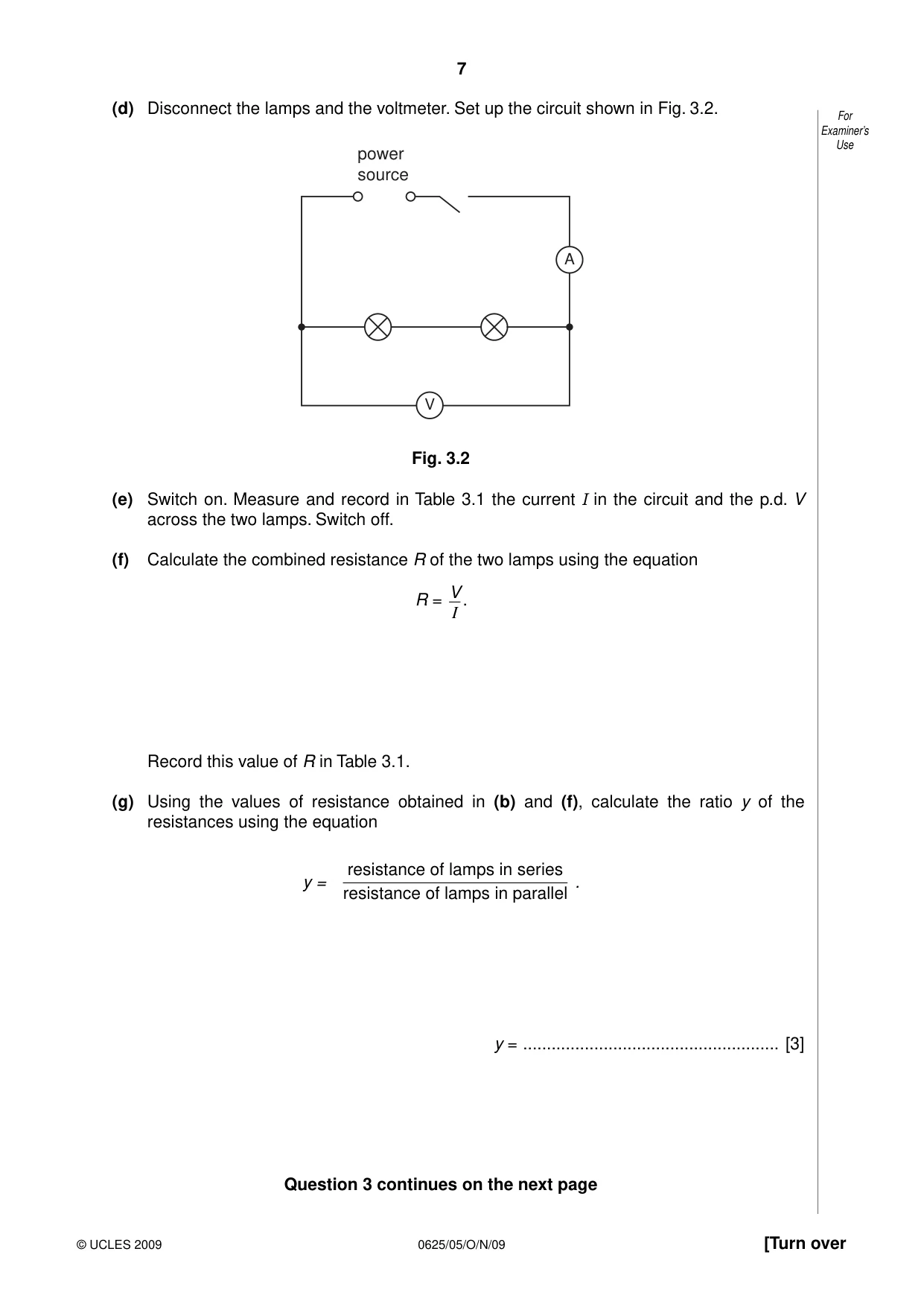 Cambridge IGCSE Physics 0625 2009 Oct/Nov Paper 5 · Variant 1 question paper, page 7 of 12