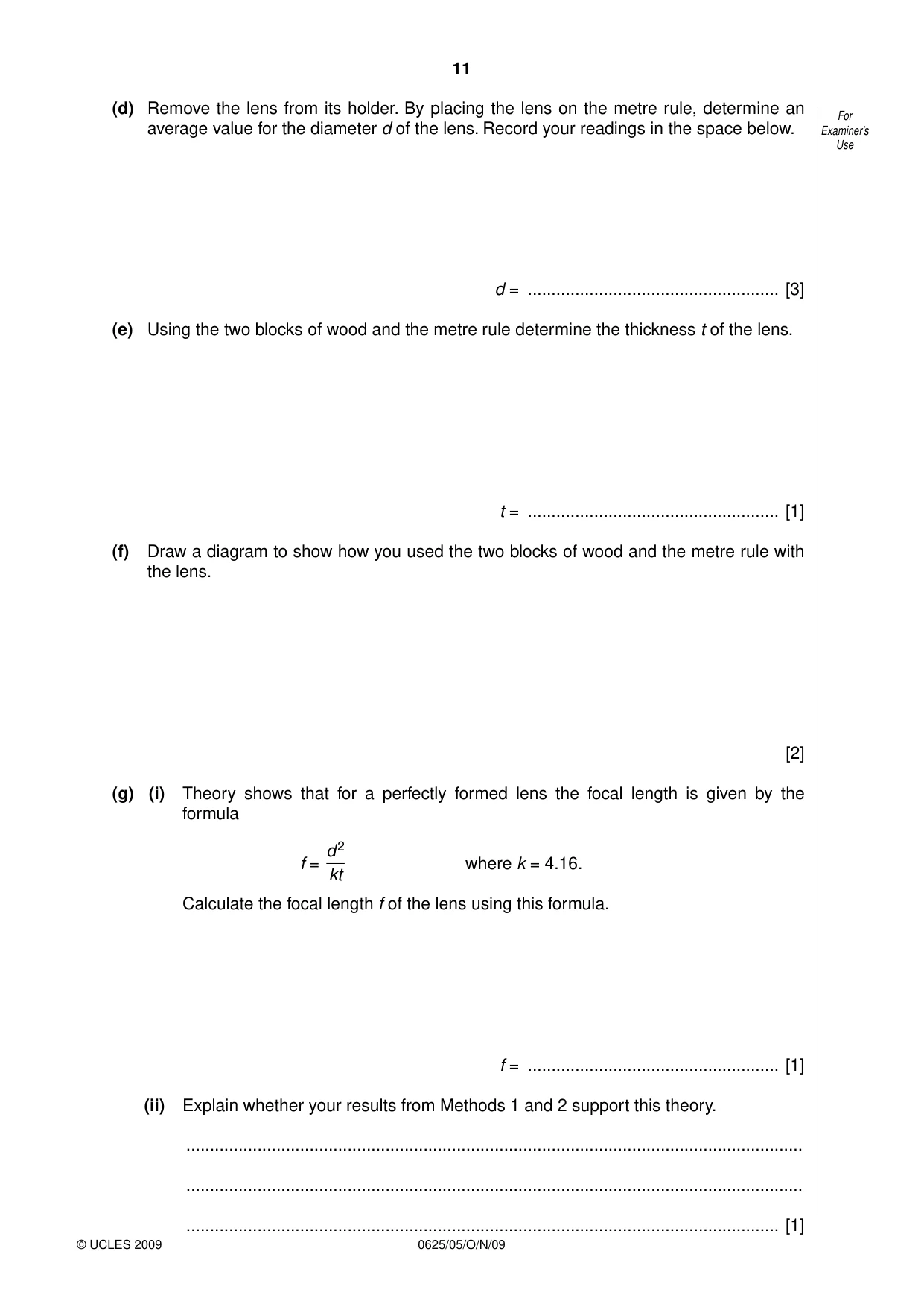 Cambridge IGCSE Physics 0625 2009 Oct/Nov Paper 5 · Variant 1 question paper, page 11 of 12