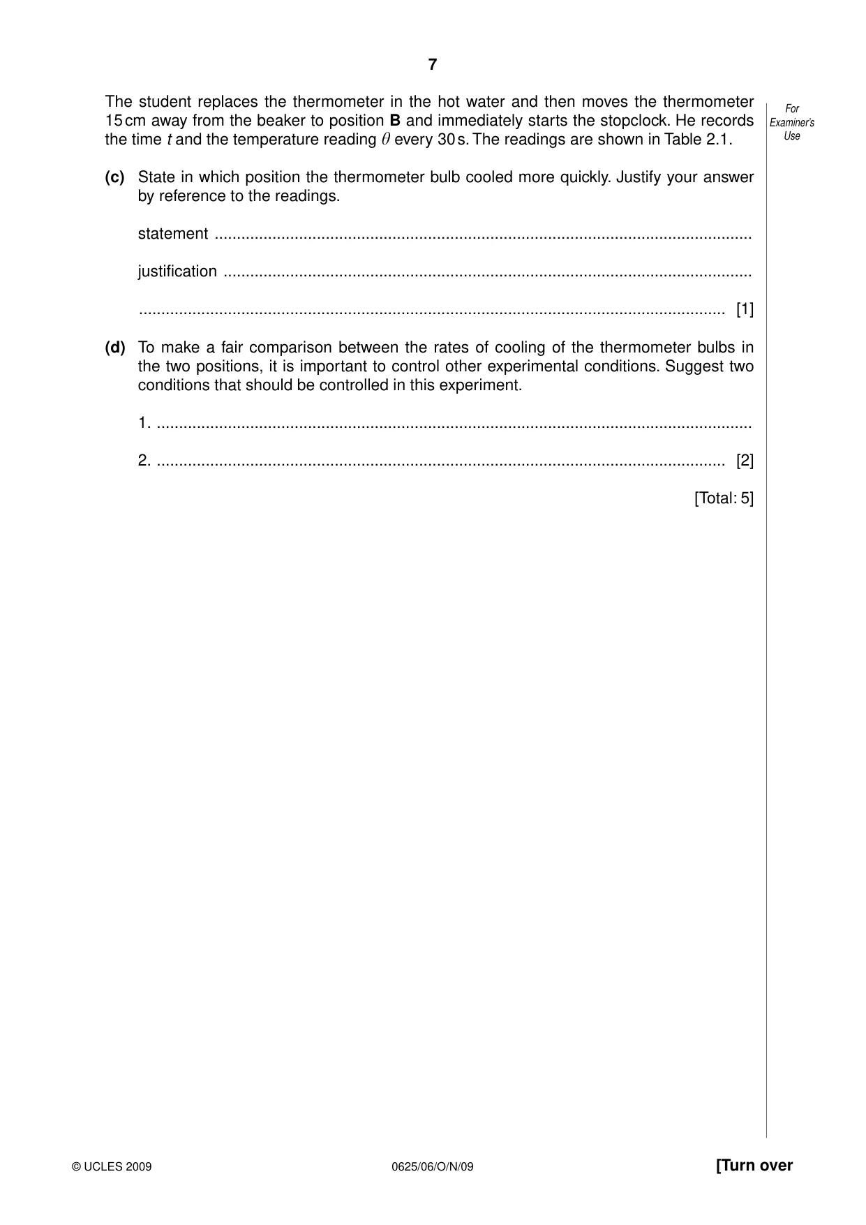 Cambridge IGCSE Physics 0625 2009 Oct/Nov Paper 6 · Variant 1 question paper, page 7 of 16
