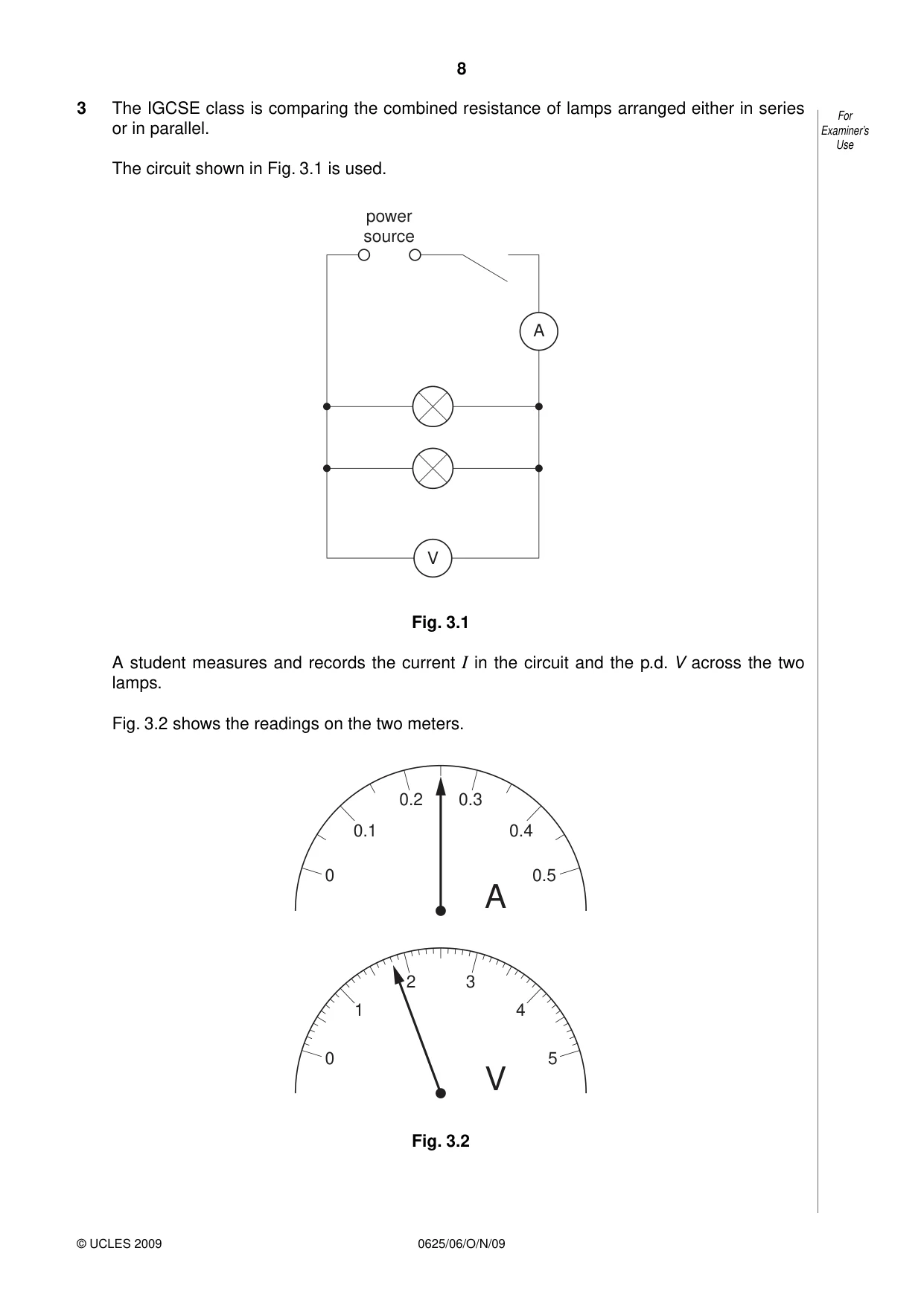 Cambridge IGCSE Physics 0625 2009 Oct/Nov Paper 6 · Variant 1 question paper, page 8 of 16