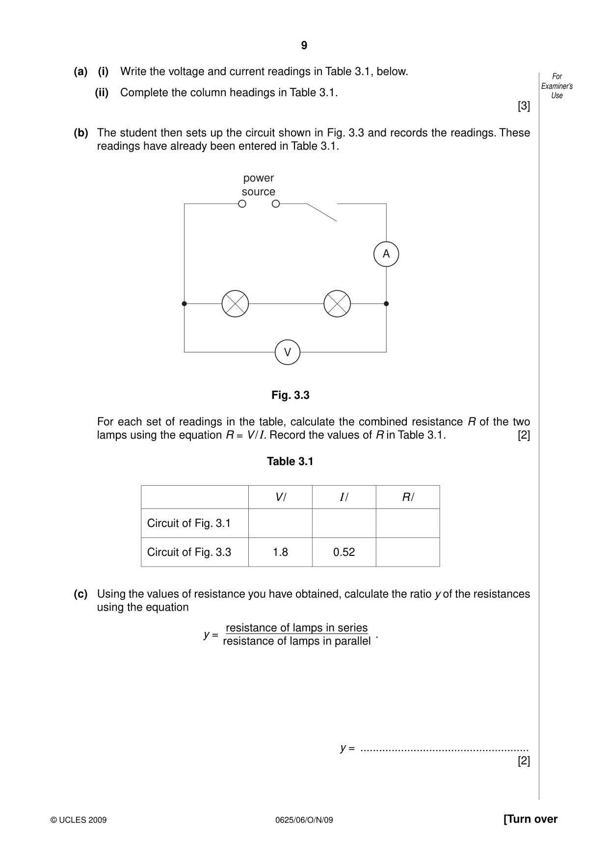 Cambridge IGCSE Physics 0625 2009 Oct/Nov Paper 6 · Variant 1 question paper, page 9 of 16