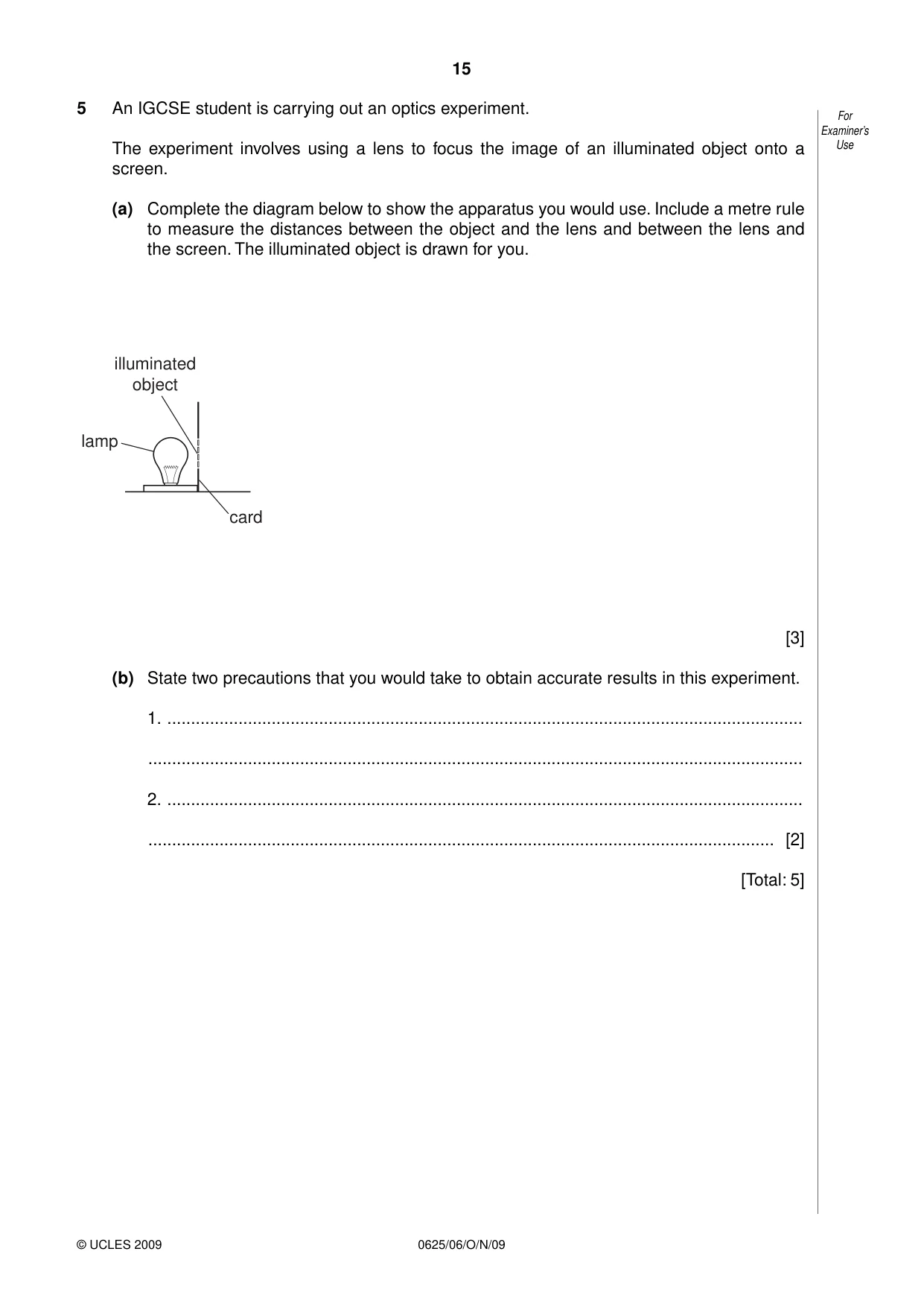 Cambridge IGCSE Physics 0625 2009 Oct/Nov Paper 6 · Variant 1 question paper, page 15 of 16