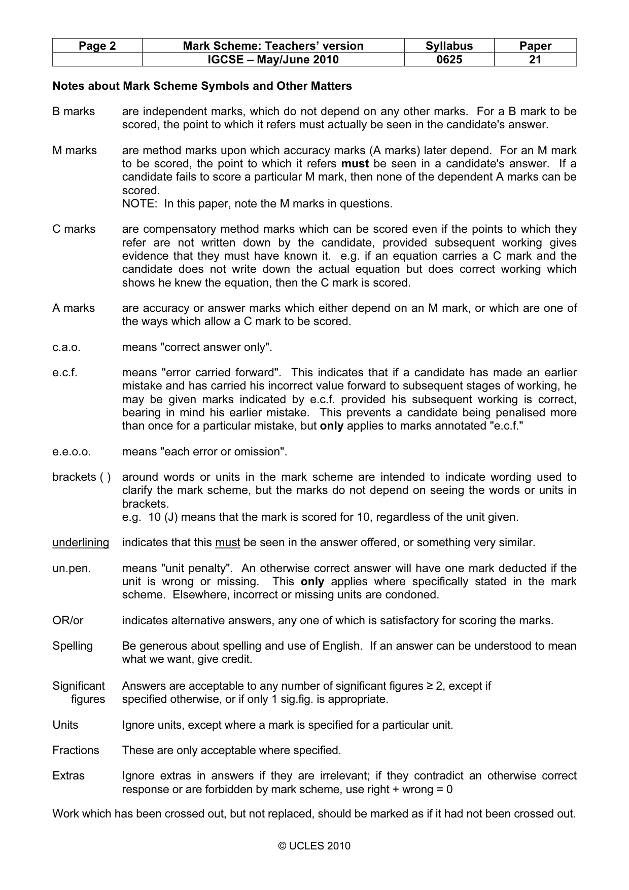 Mark scheme, page 2 of 6