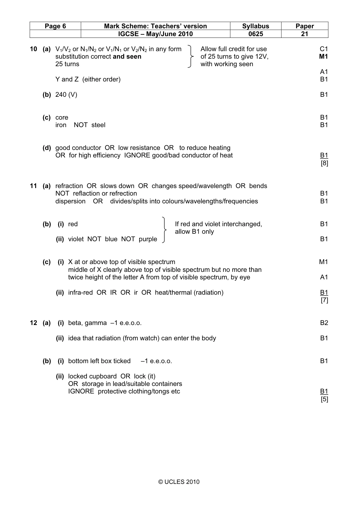 Mark scheme, page 6 of 6