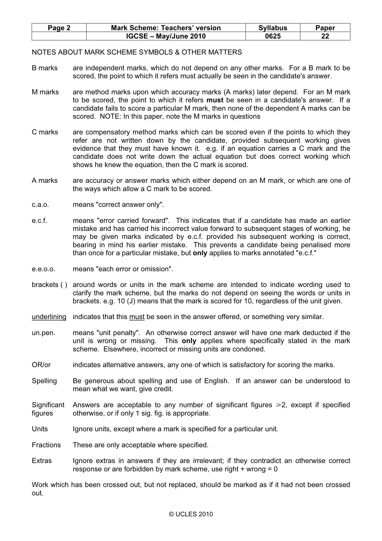 Mark scheme, page 2 of 6
