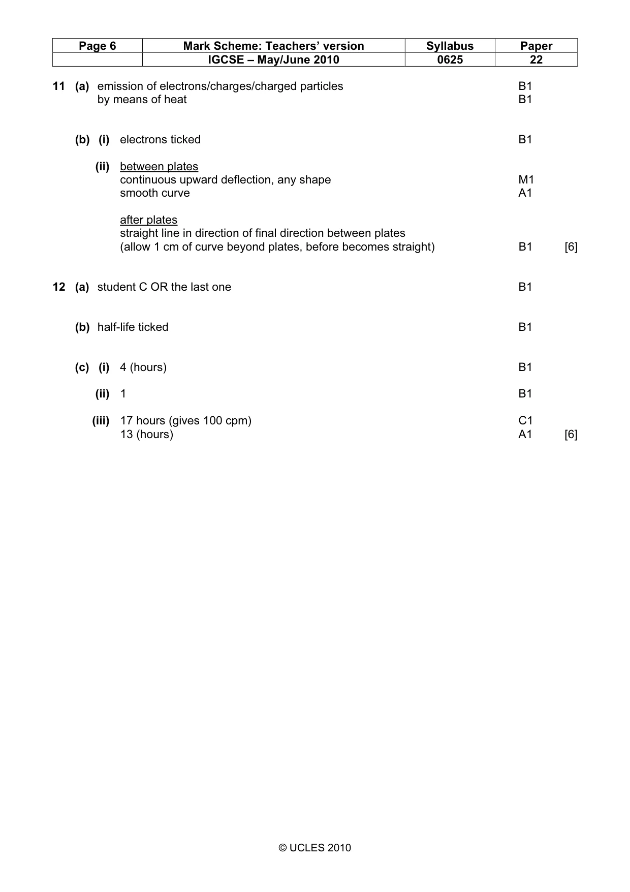 Mark scheme, page 6 of 6