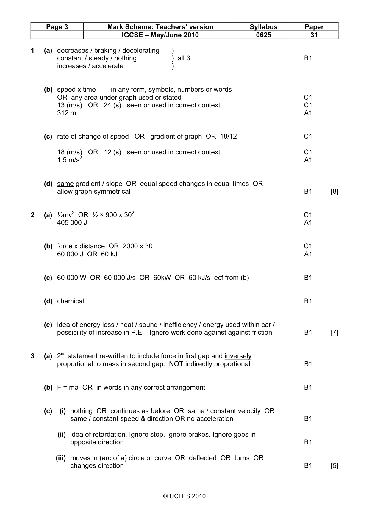 Mark scheme, page 3 of 7