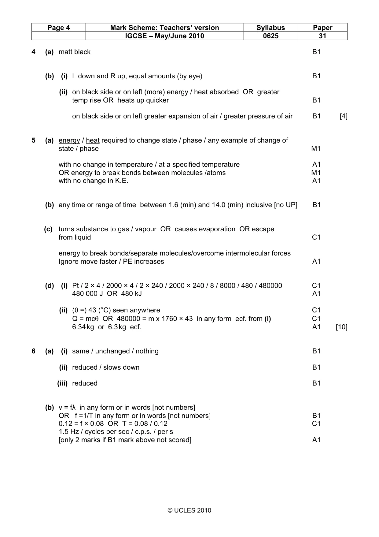 Mark scheme, page 4 of 7