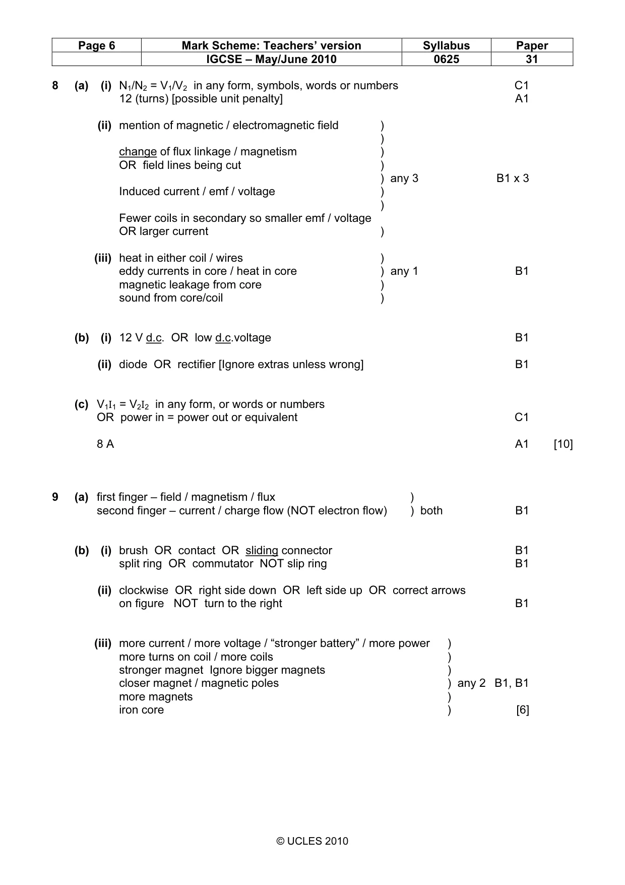 Mark scheme, page 6 of 7