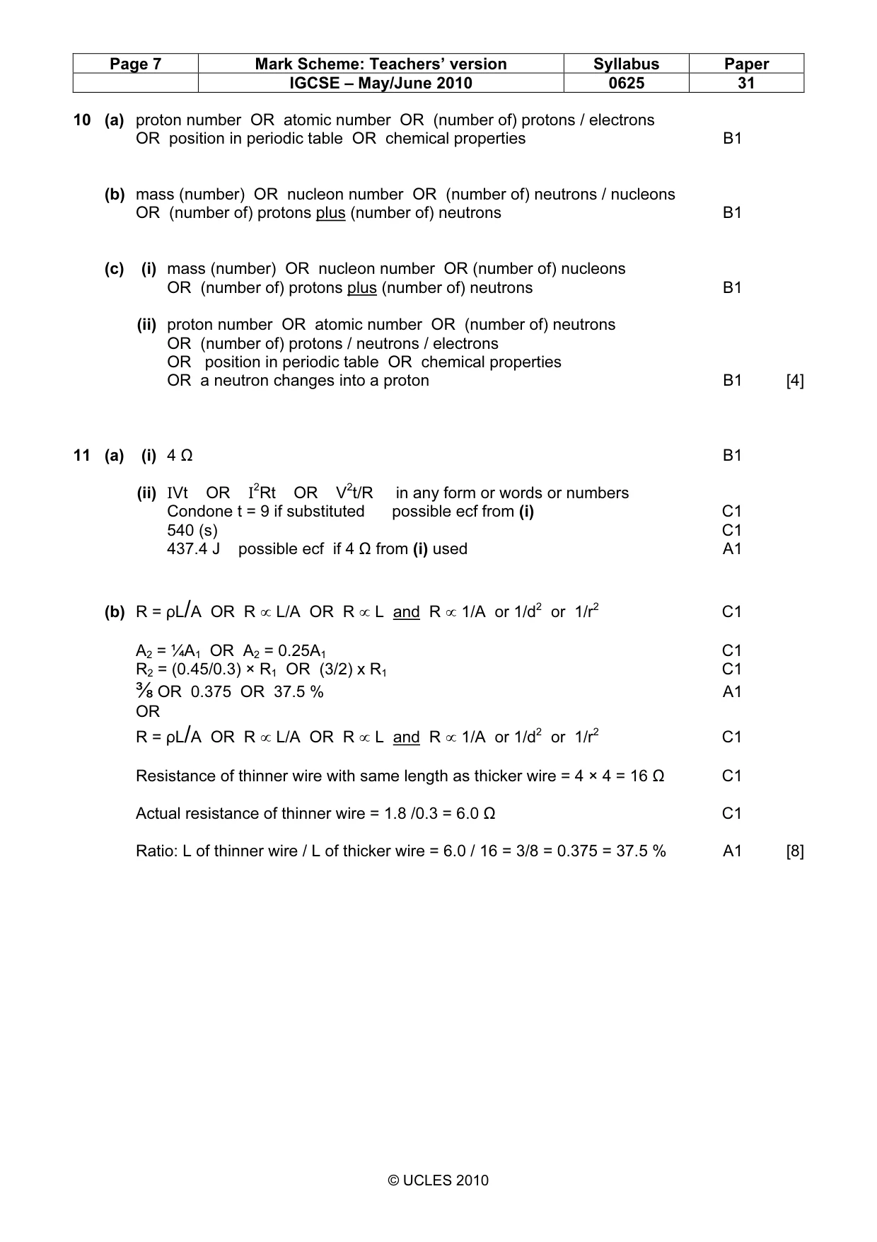 Mark scheme, page 7 of 7