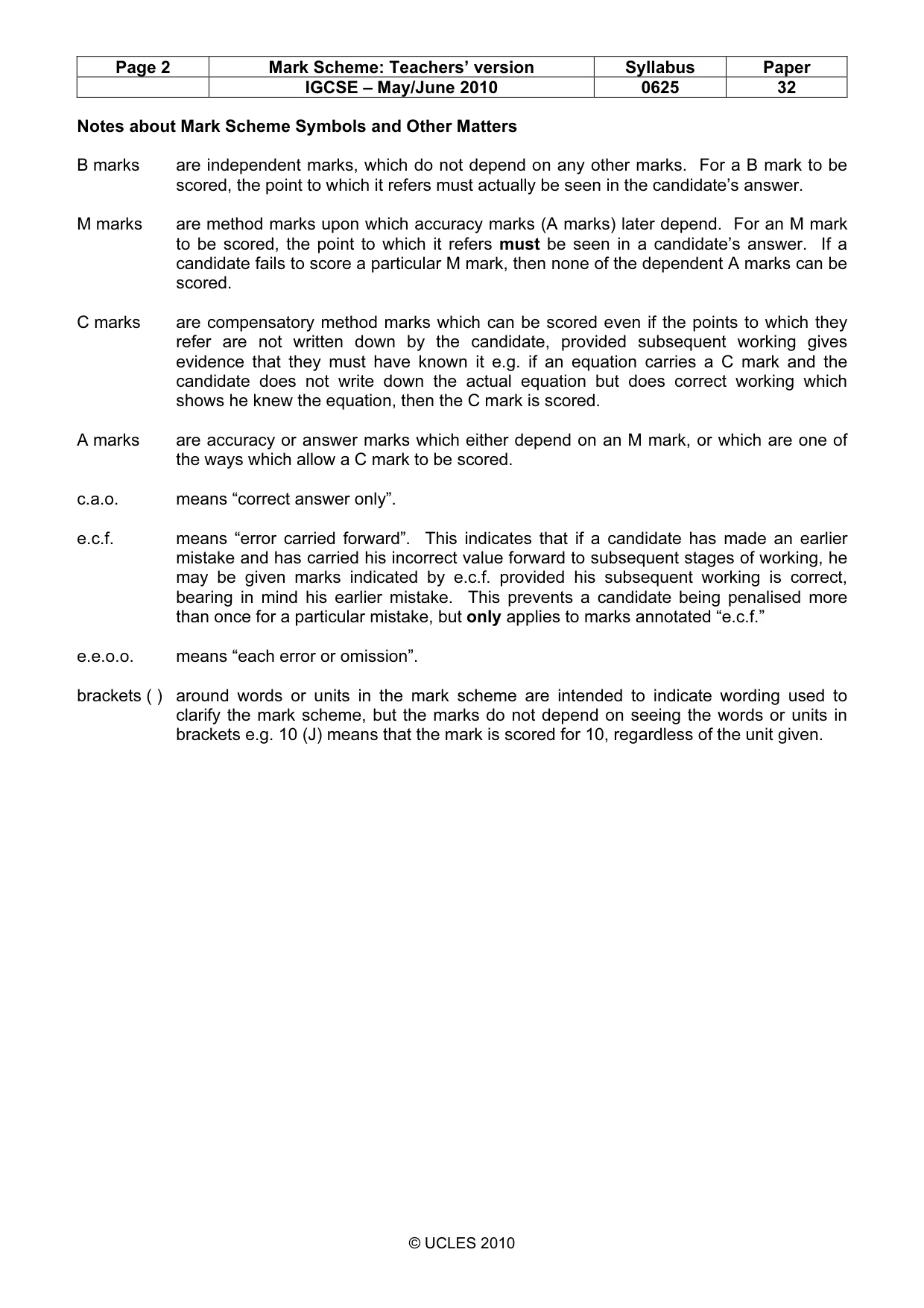 Mark scheme, page 2 of 7