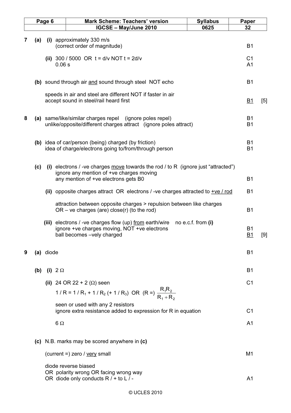 Mark scheme, page 6 of 7