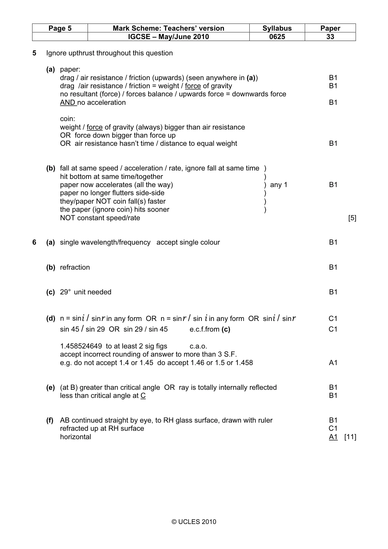Mark scheme, page 5 of 7
