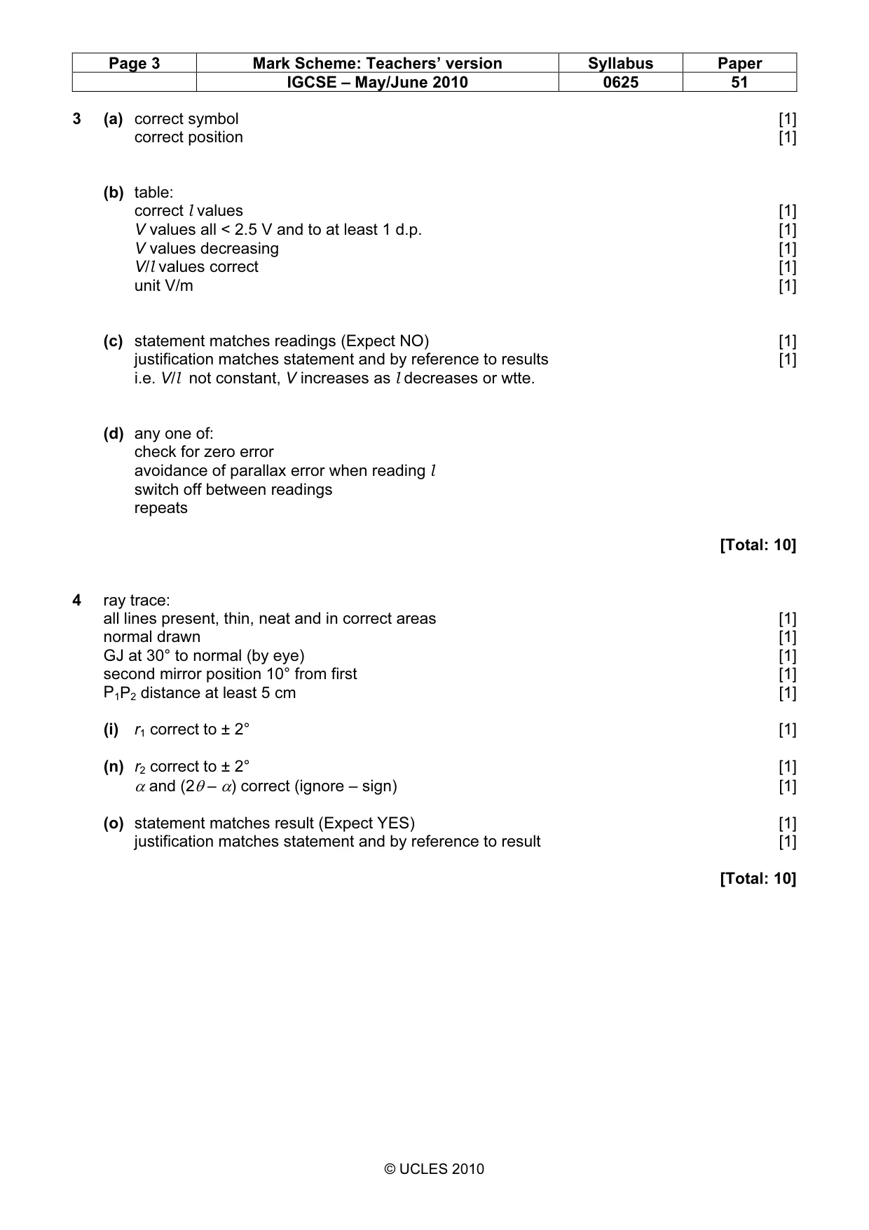 Mark scheme, page 3 of 3