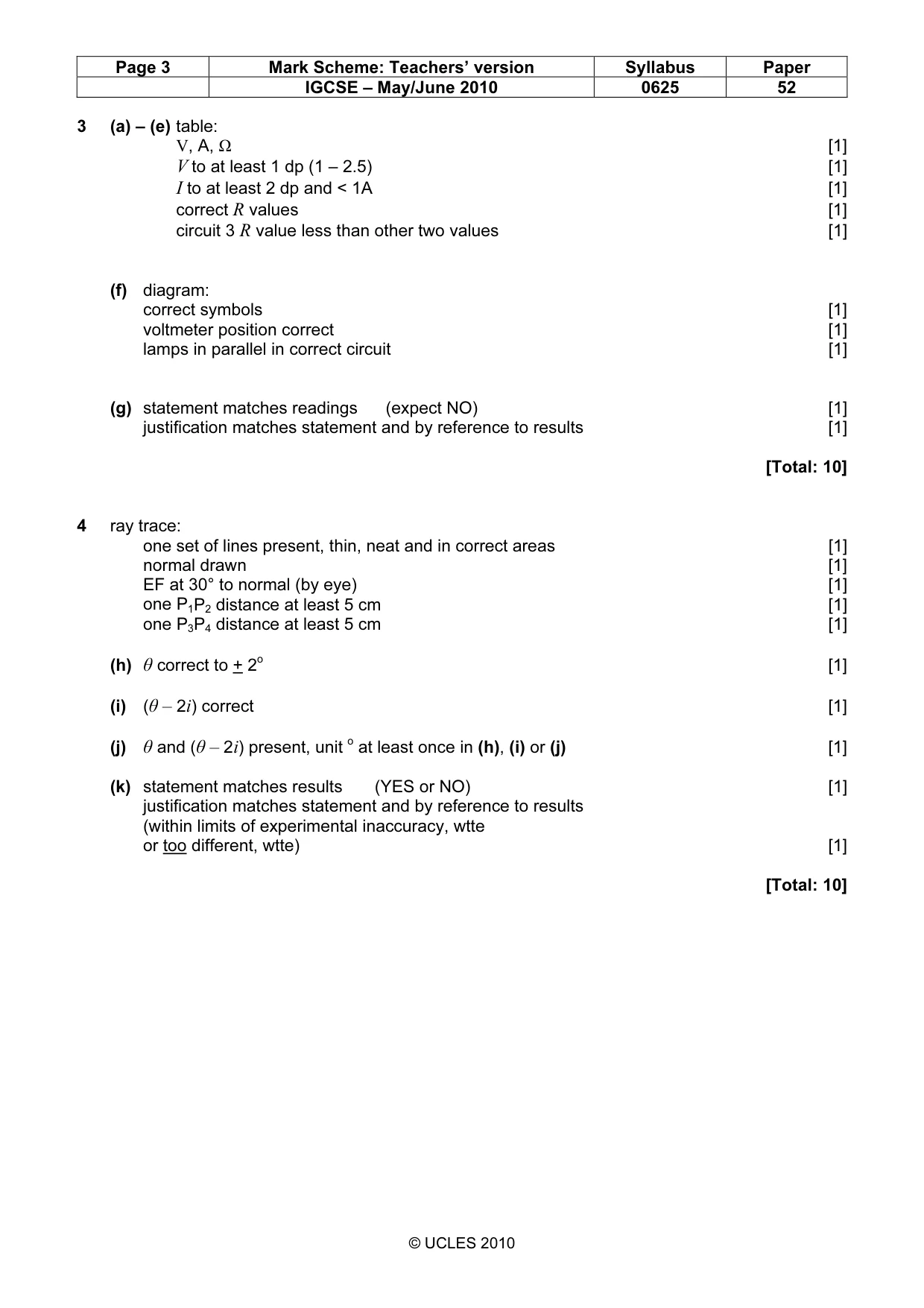 Mark scheme, page 3 of 3