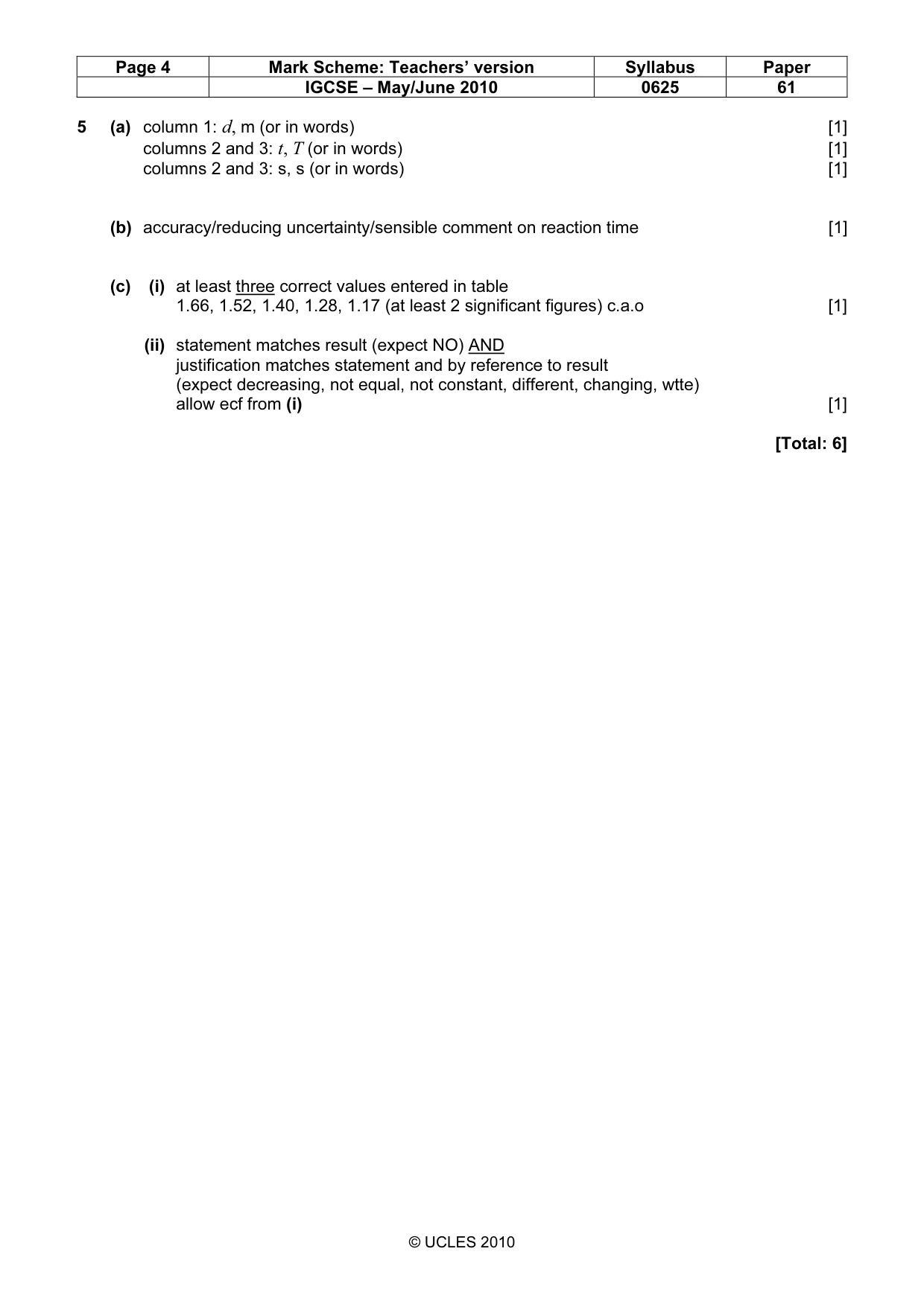 Mark scheme, page 4 of 4