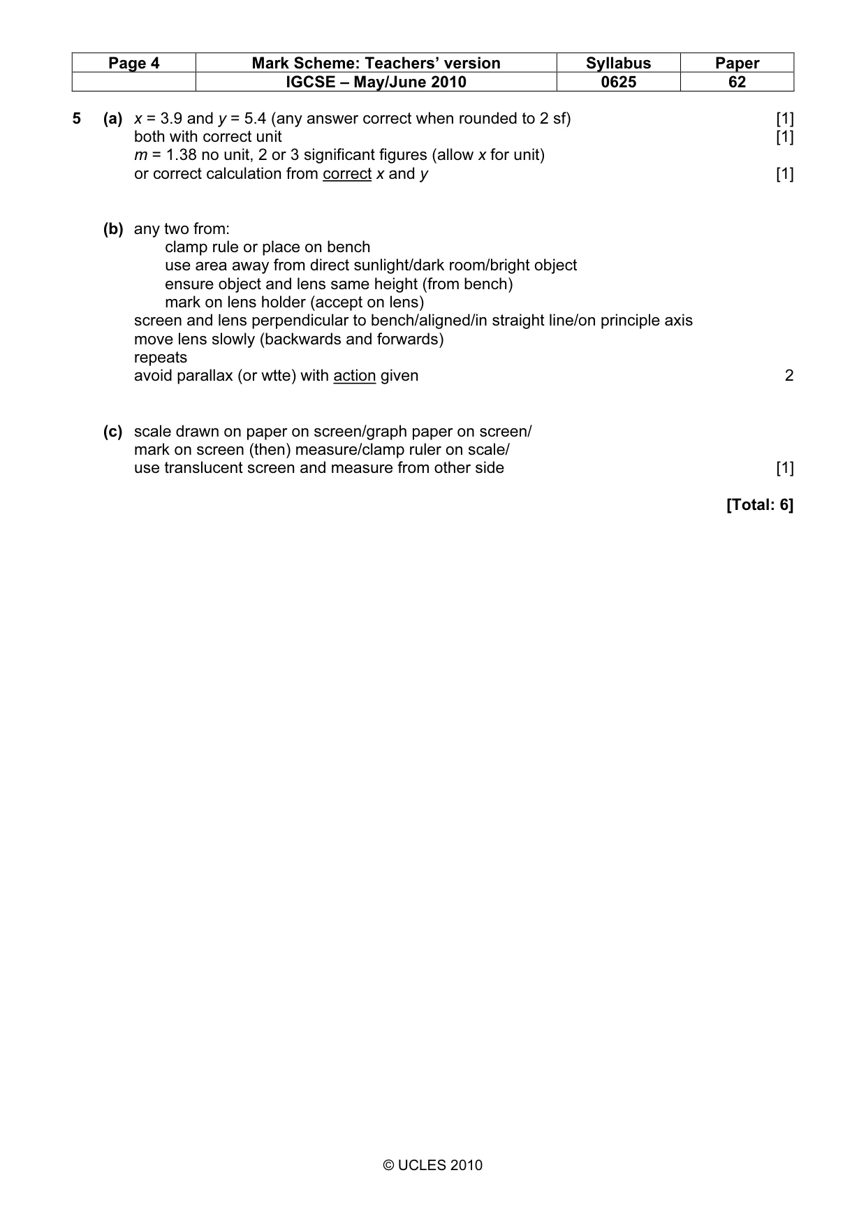 Mark scheme, page 4 of 4