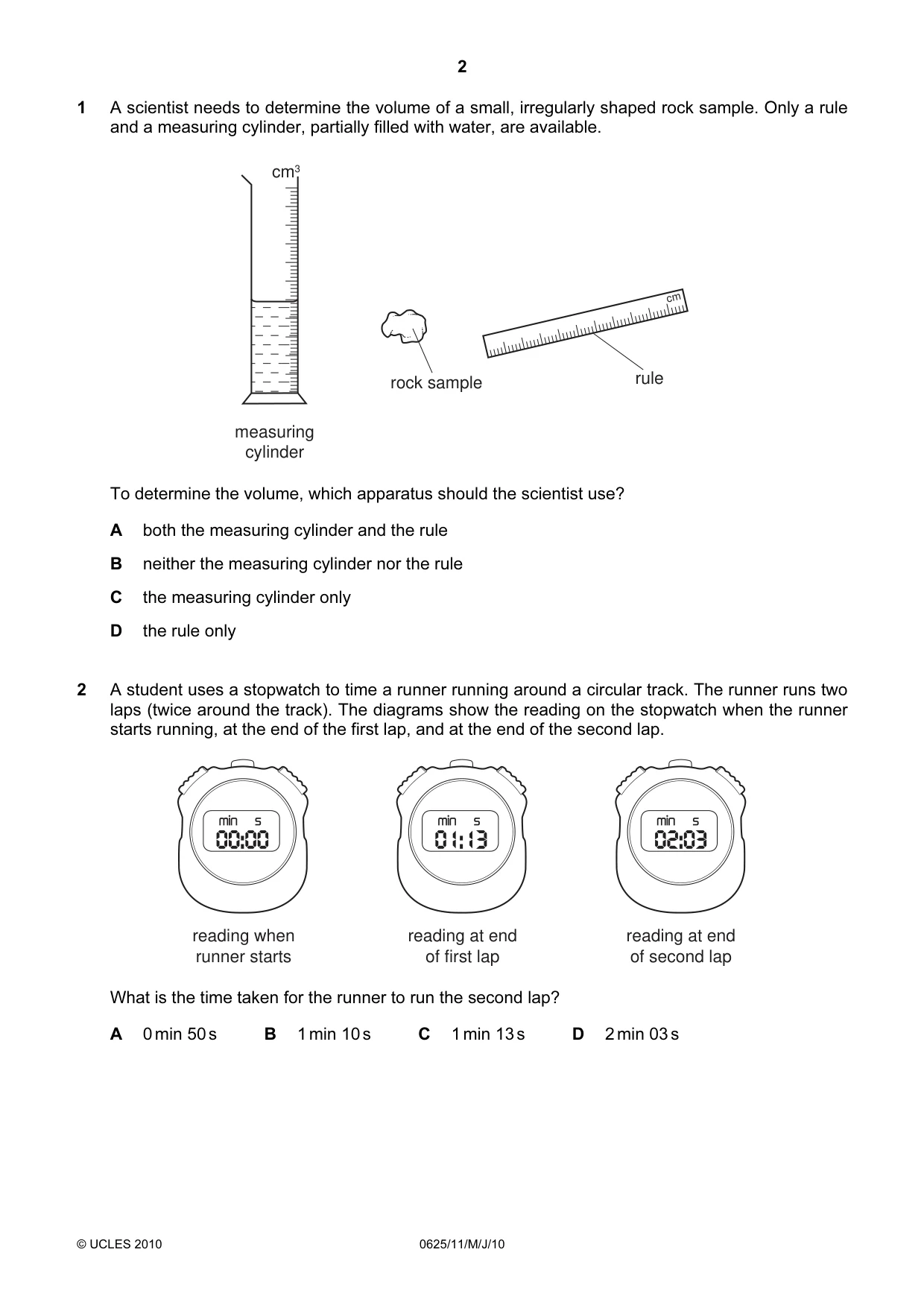 Cambridge IGCSE Physics 0625 2010 May/June Paper 1 · Variant 1 question paper, page 2 of 20