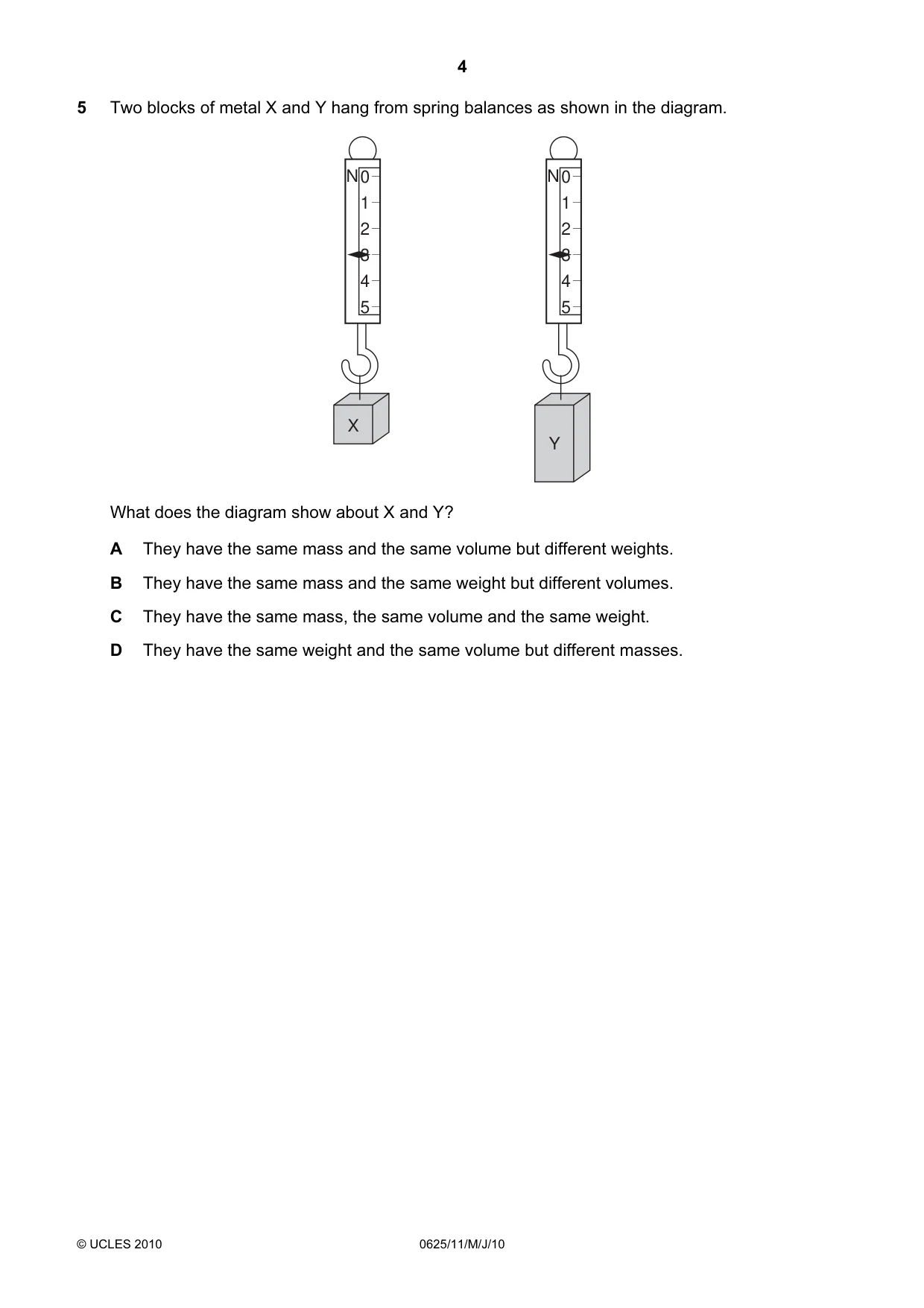 Cambridge IGCSE Physics 0625 2010 May/June Paper 1 · Variant 1 question paper, page 4 of 20