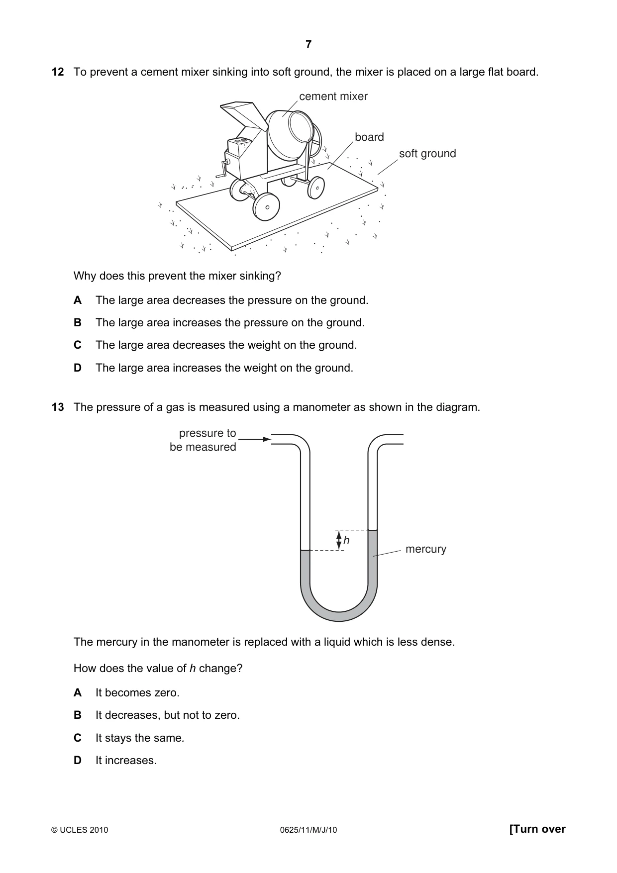 Cambridge IGCSE Physics 0625 2010 May/June Paper 1 · Variant 1 question paper, page 7 of 20