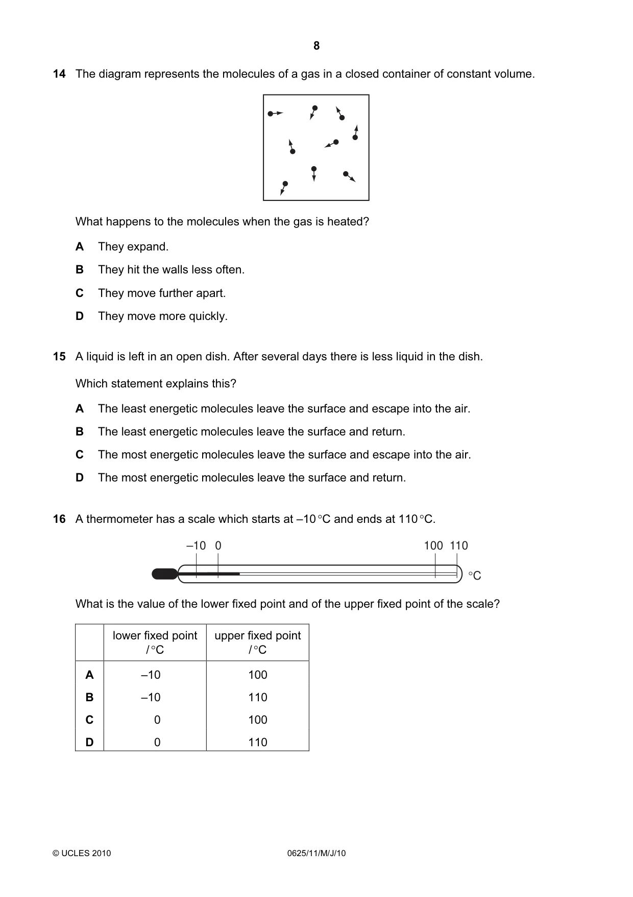 Cambridge IGCSE Physics 0625 2010 May/June Paper 1 · Variant 1 question paper, page 8 of 20