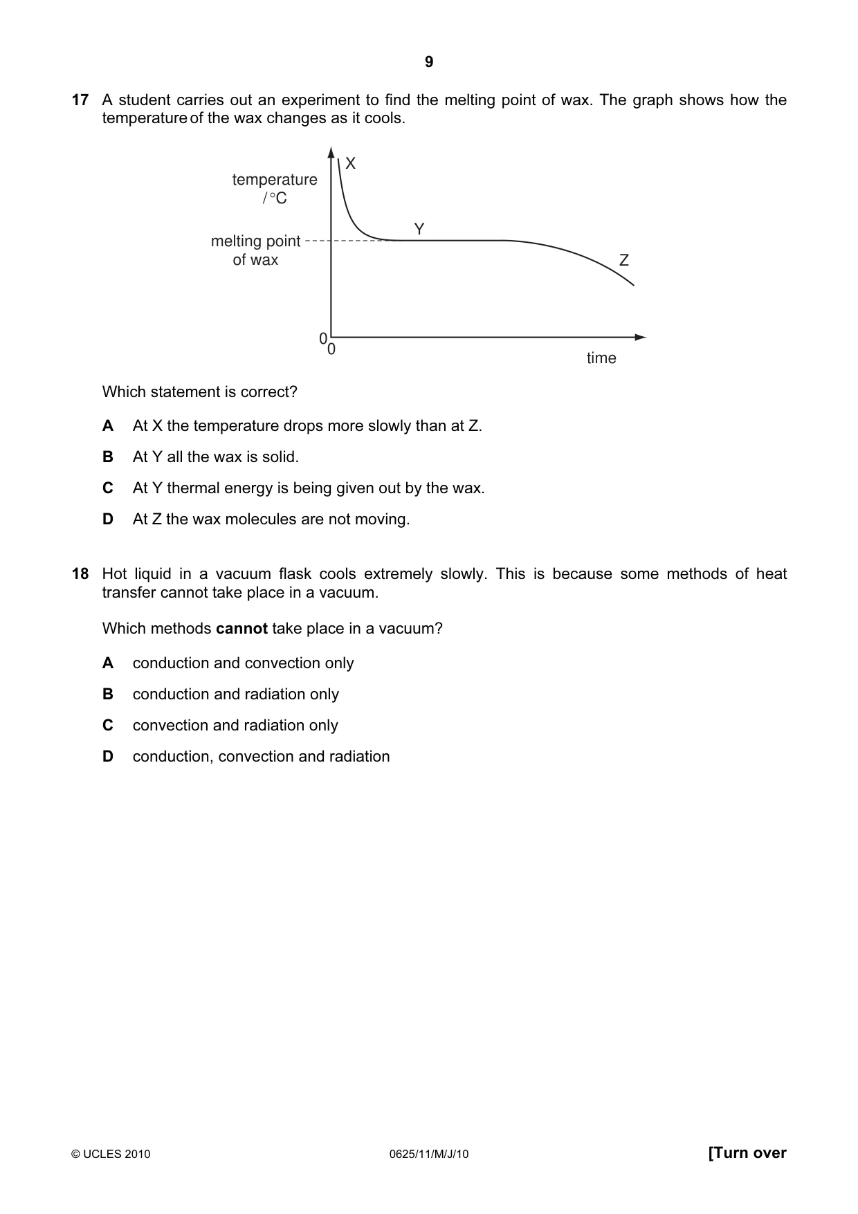 Cambridge IGCSE Physics 0625 2010 May/June Paper 1 · Variant 1 question paper, page 9 of 20