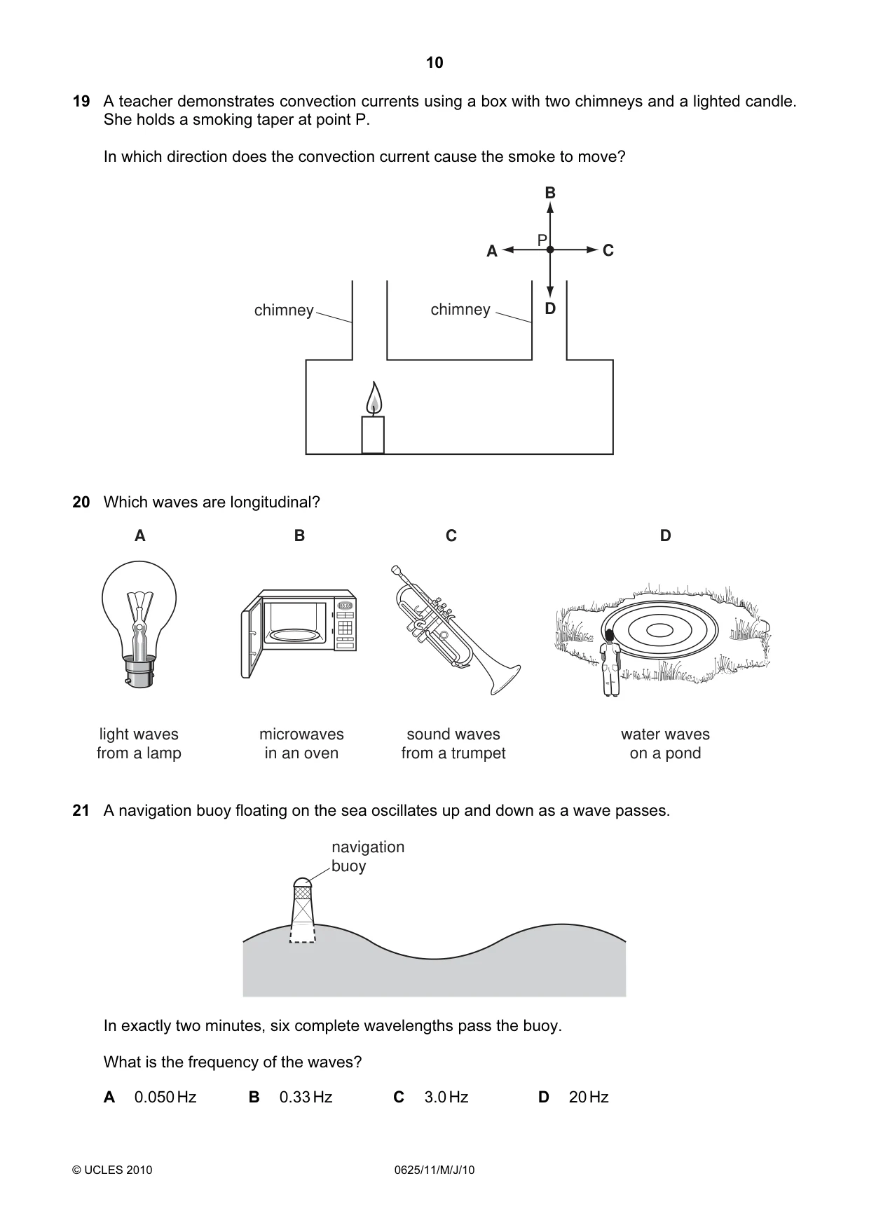 Cambridge IGCSE Physics 0625 2010 May/June Paper 1 · Variant 1 question paper, page 10 of 20