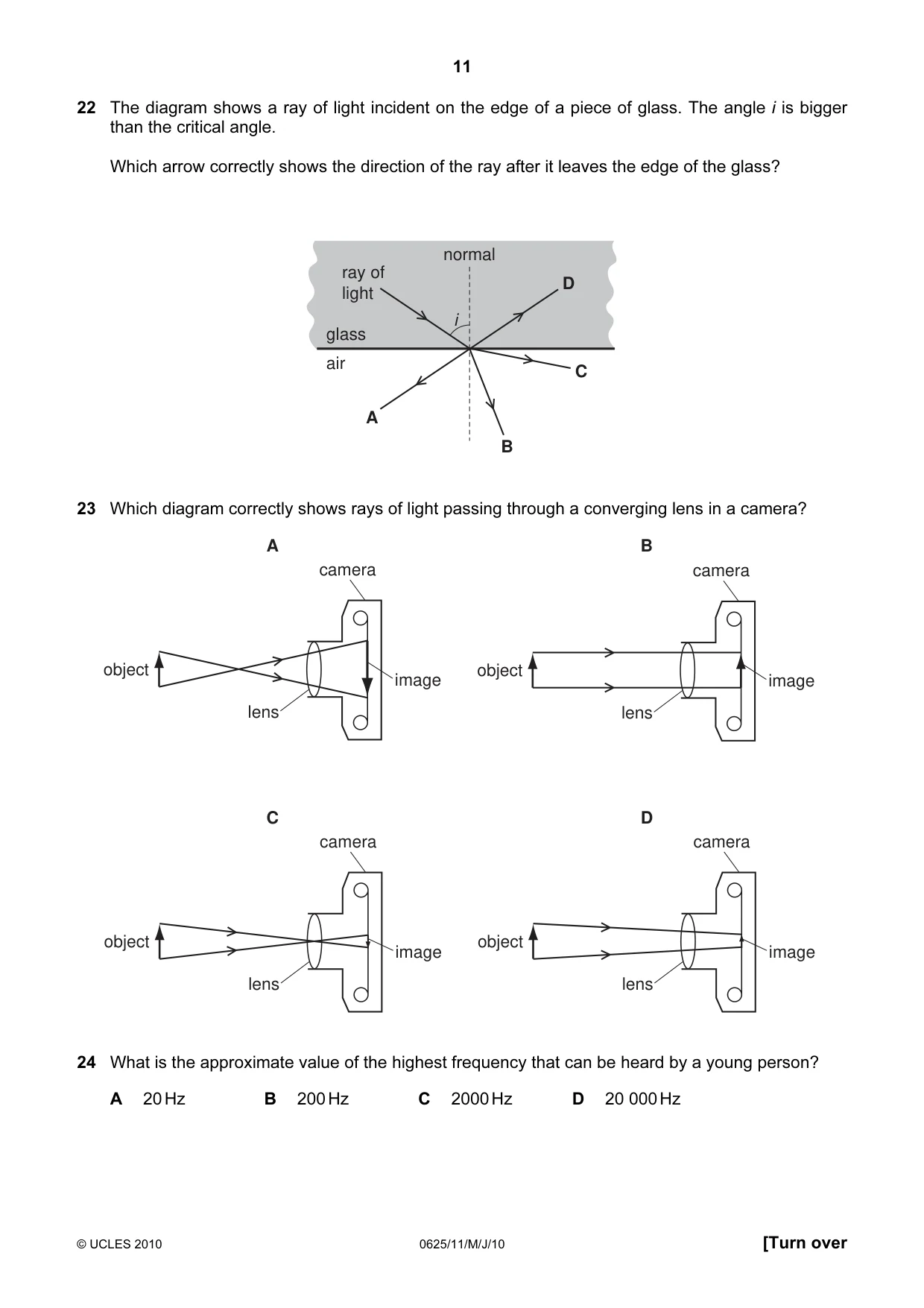 Cambridge IGCSE Physics 0625 2010 May/June Paper 1 · Variant 1 question paper, page 11 of 20