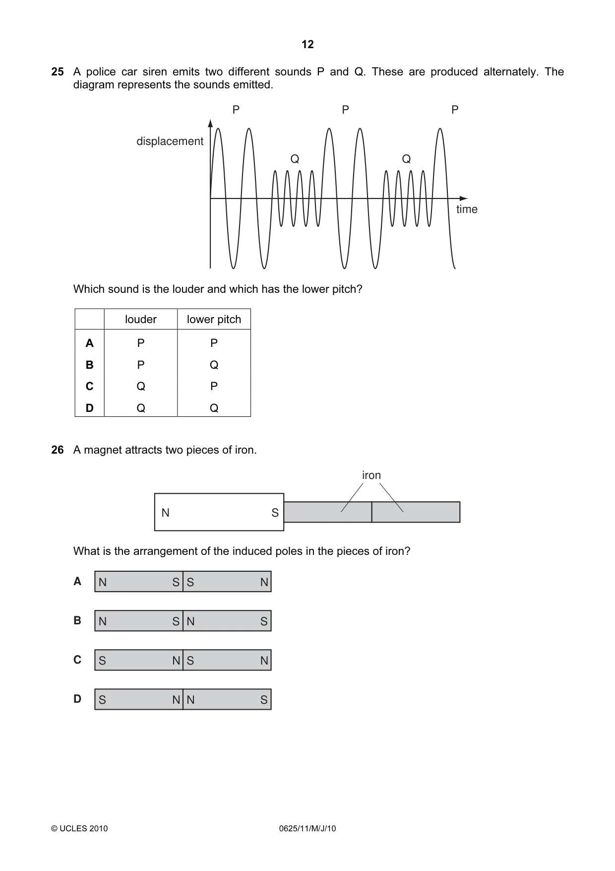 Cambridge IGCSE Physics 0625 2010 May/June Paper 1 · Variant 1 question paper, page 12 of 20