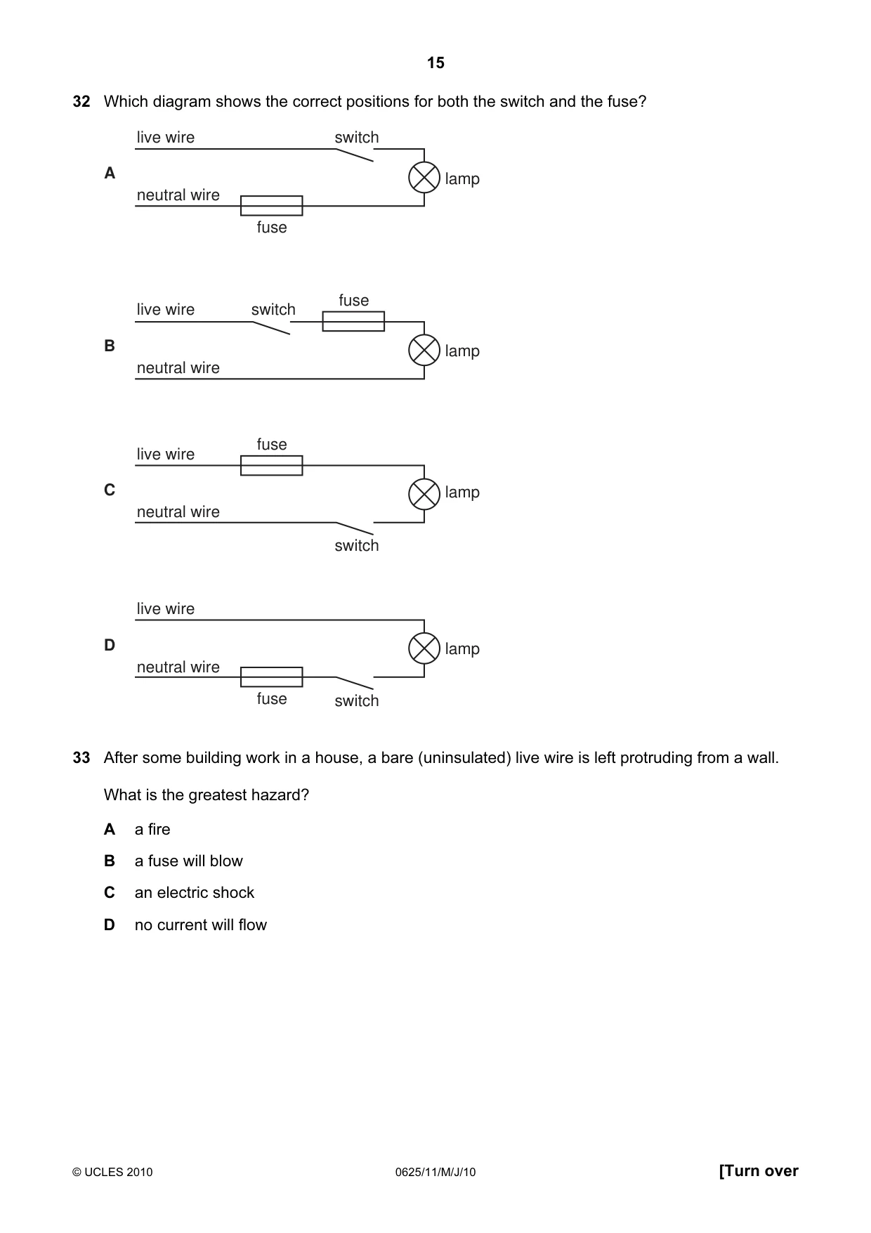 Cambridge IGCSE Physics 0625 2010 May/June Paper 1 · Variant 1 question paper, page 15 of 20