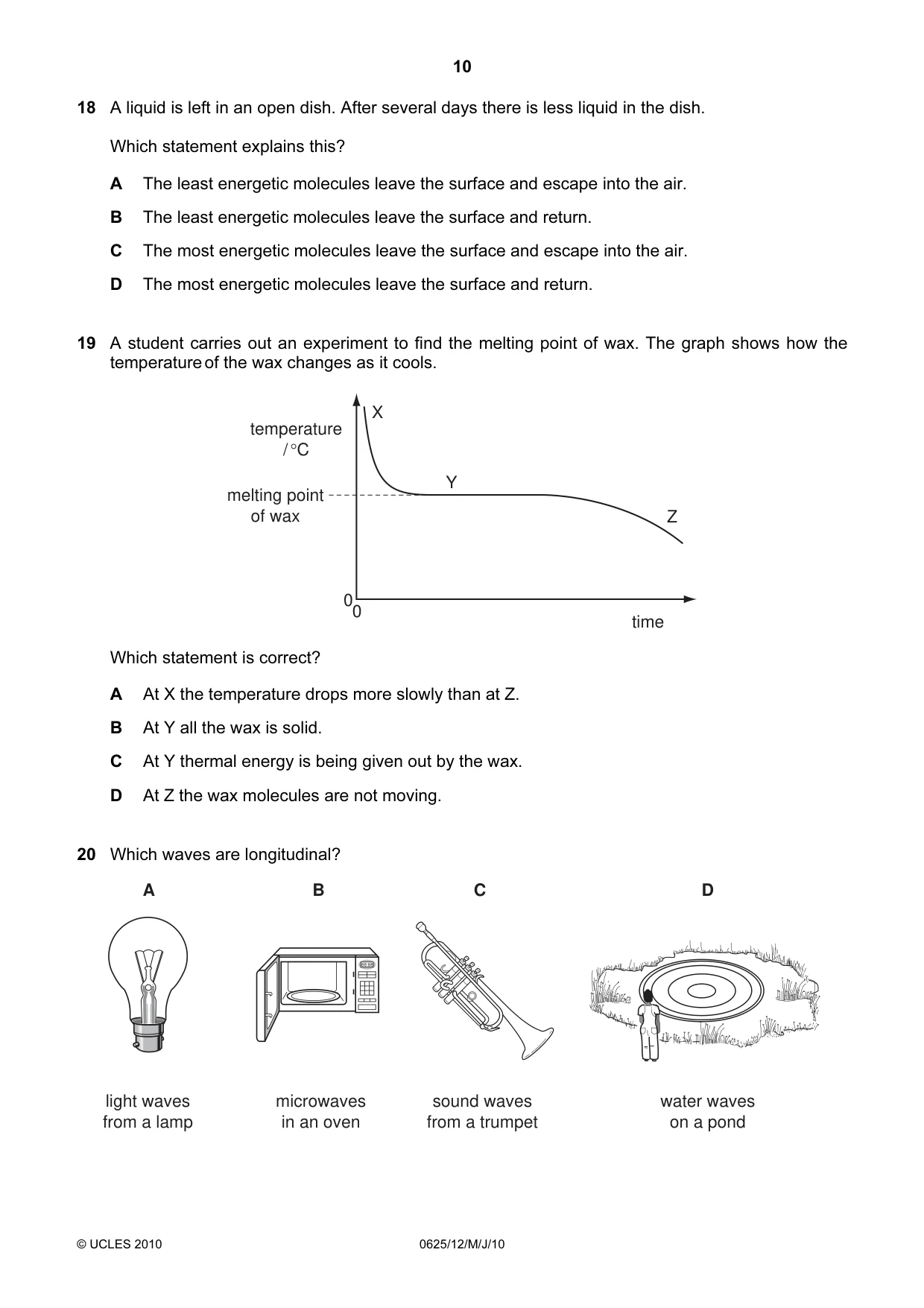 Cambridge IGCSE Physics 0625 2010 May/June Paper 1 · Variant 2 question paper, page 10 of 20