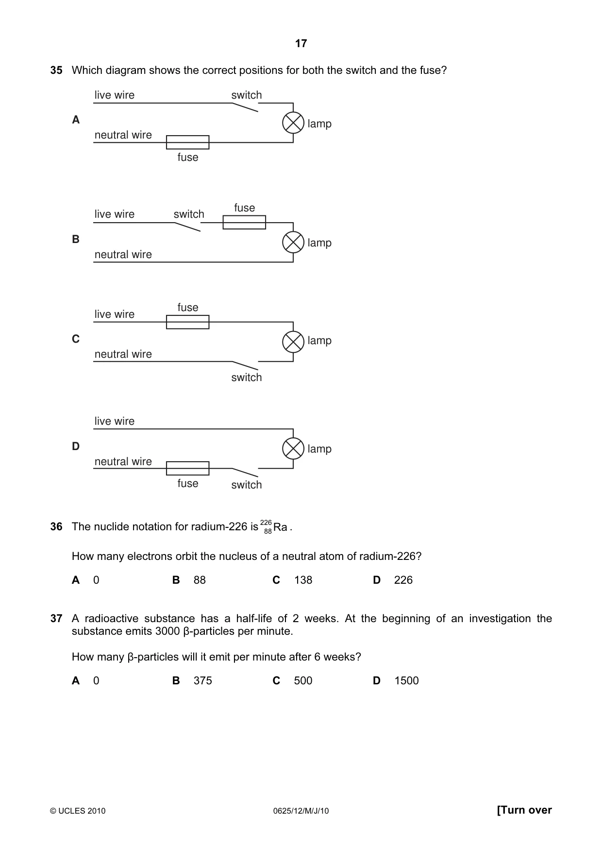 Cambridge IGCSE Physics 0625 2010 May/June Paper 1 · Variant 2 question paper, page 17 of 20