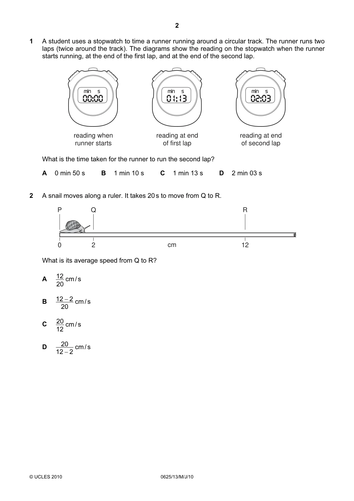 Cambridge IGCSE Physics 0625 2010 May/June Paper 1 · Variant 3 question paper, page 2 of 20