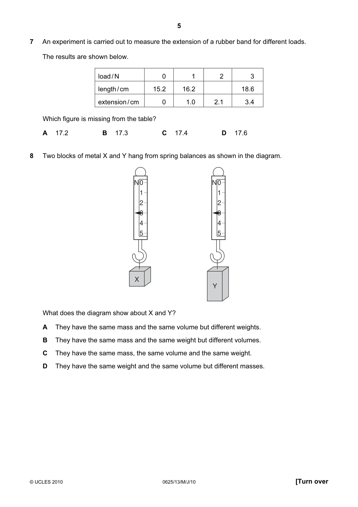 Cambridge IGCSE Physics 0625 2010 May/June Paper 1 · Variant 3 question paper, page 5 of 20