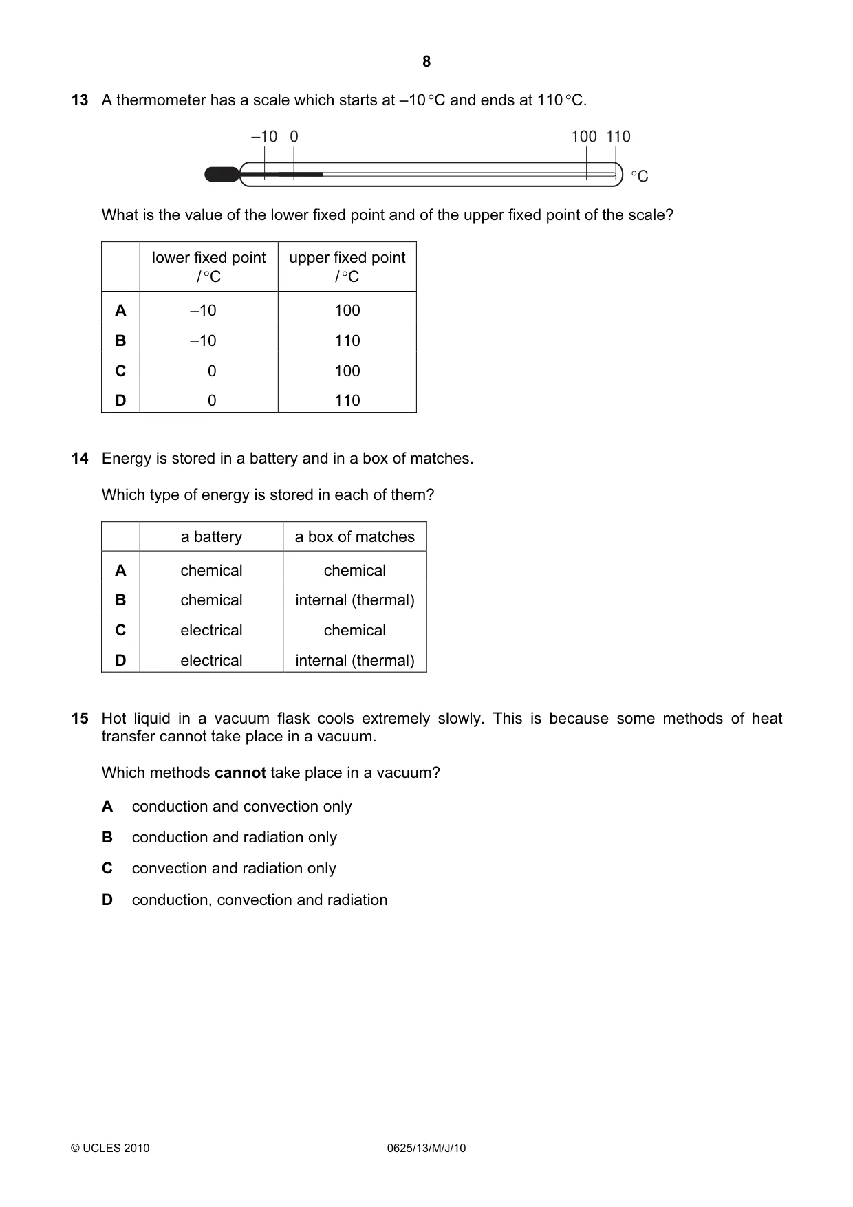 Cambridge IGCSE Physics 0625 2010 May/June Paper 1 · Variant 3 question paper, page 8 of 20
