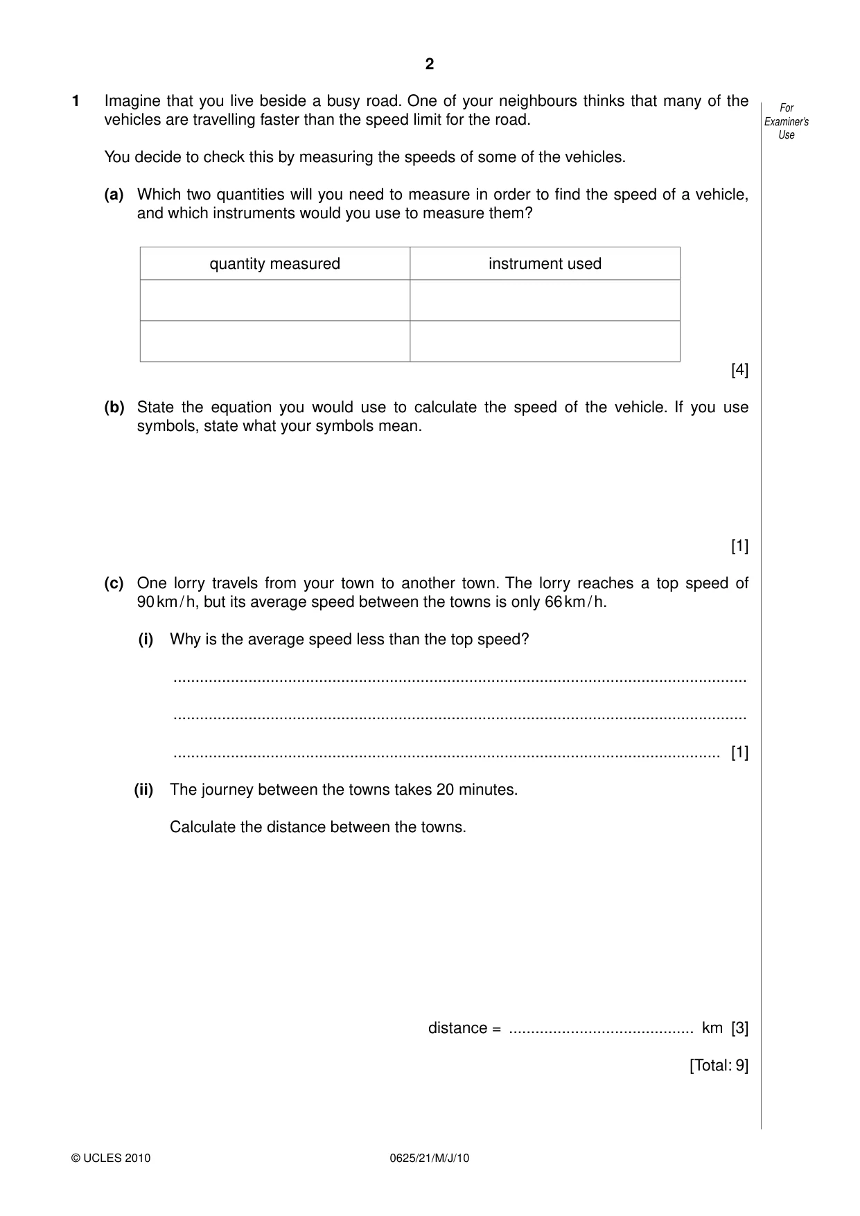 Cambridge IGCSE Physics 0625 2010 May/June Paper 2 · Variant 1 question paper, page 2 of 20