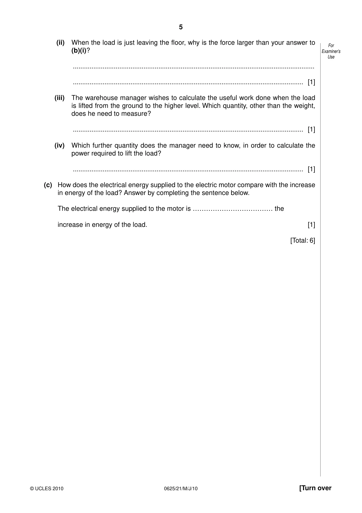 Cambridge IGCSE Physics 0625 2010 May/June Paper 2 · Variant 1 question paper, page 5 of 20